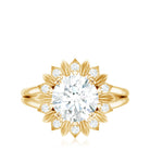 Round Cut Solitaire Zircon Gold Flower Engagement Ring in Split Shank AAAA - Rosec Jewels