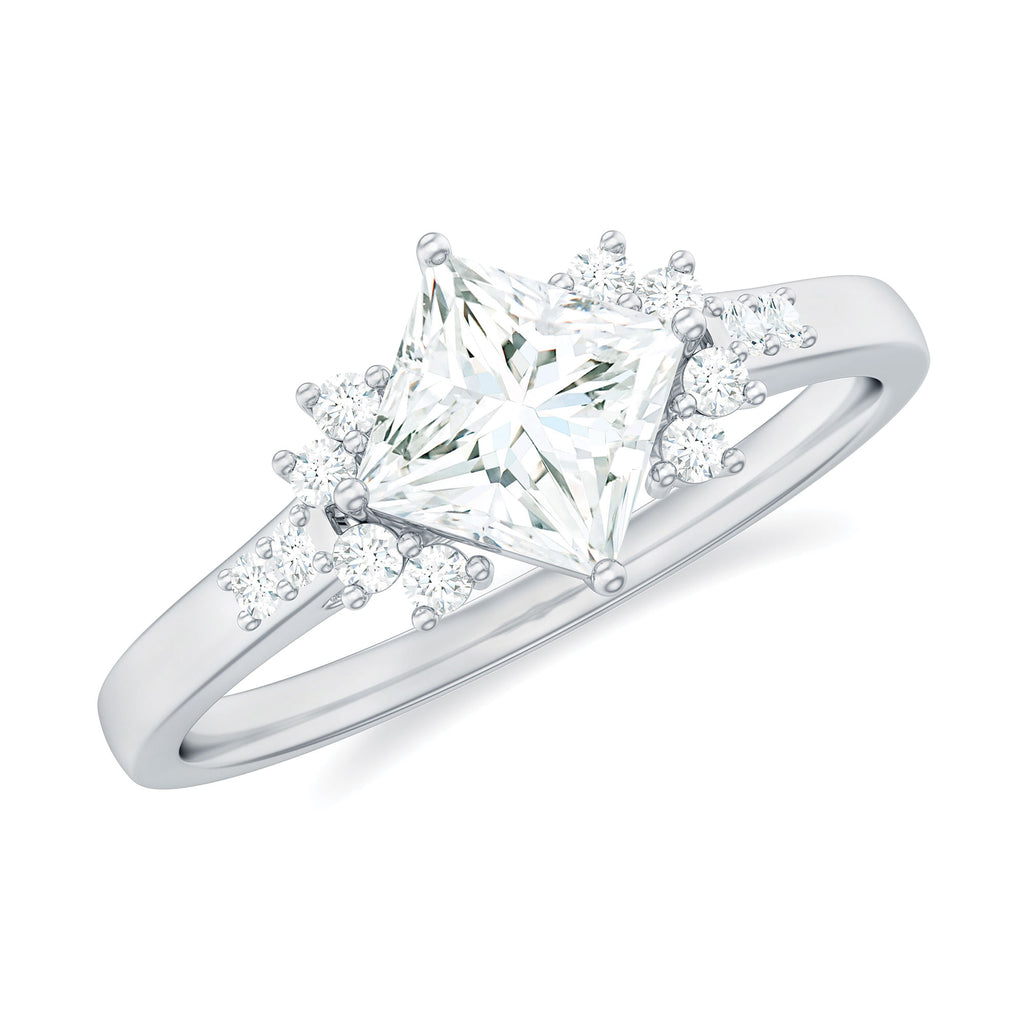 1 CT Certified Princess Cut Moissanite Solitaire Ring in Prong Setting Moissanite - ( D-VS1 ) - Color and Clarity - Rosec Jewels