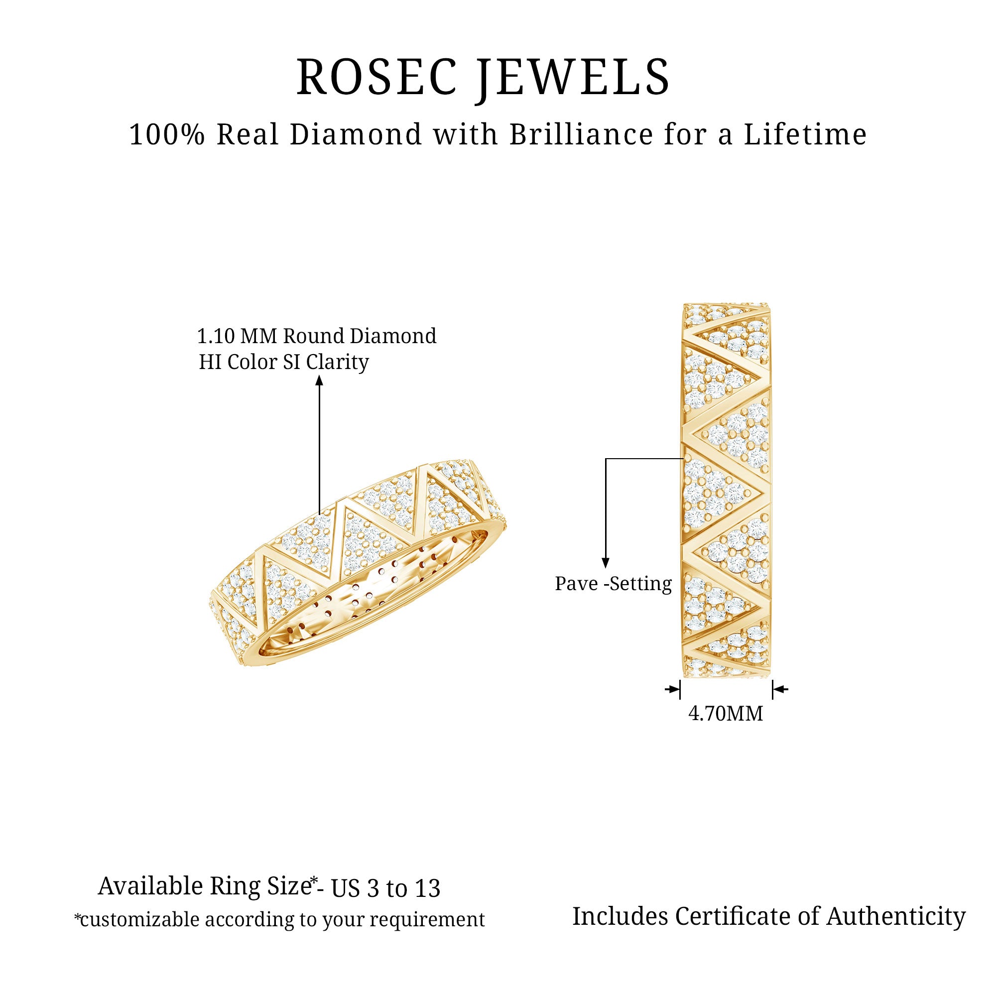 Natural Diamond Wide Wedding Band for Women Natural - ( HI-SI ) - Rosec Jewels