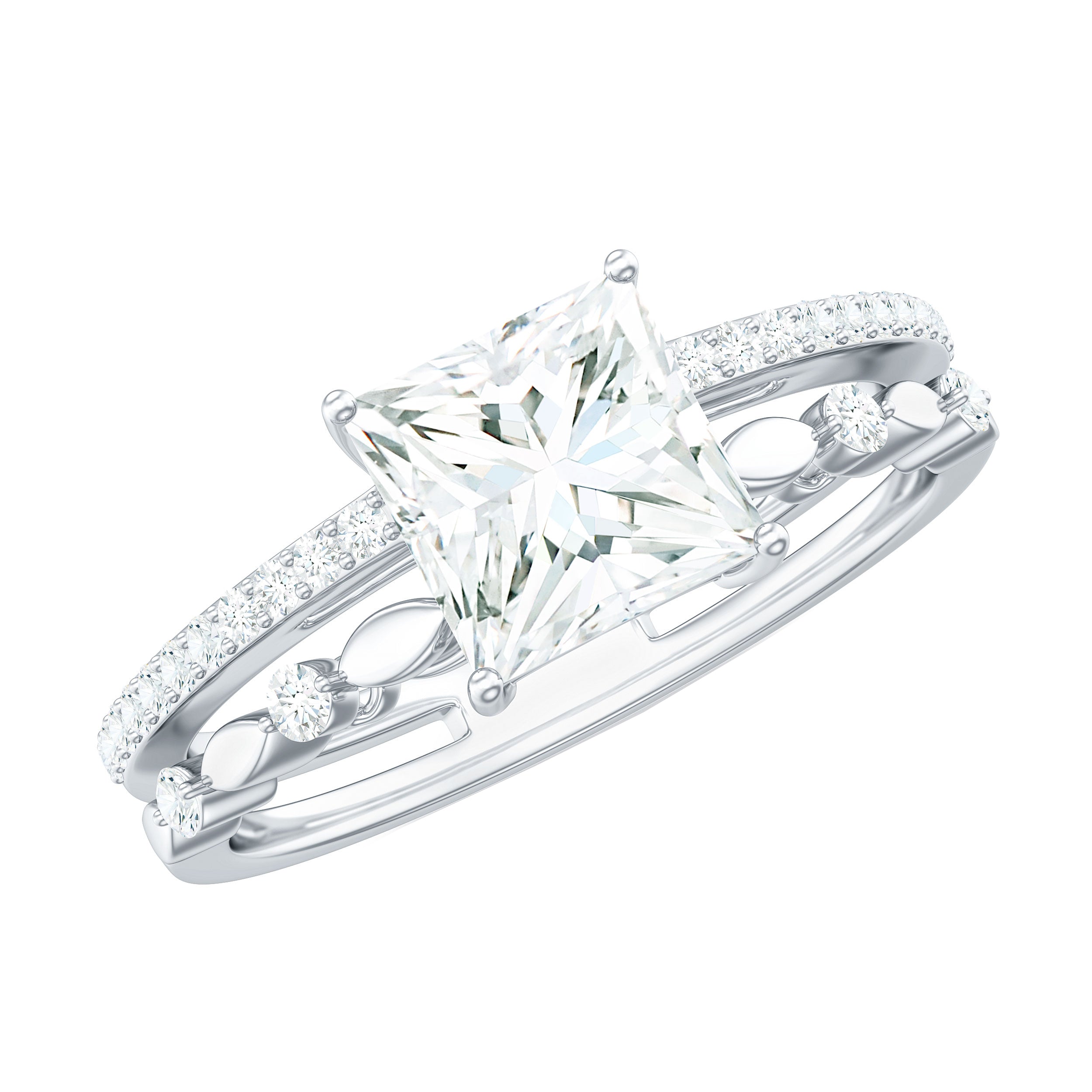 Rosec Jewels-Moissanite Square Cut Engagement Ring With Certificate