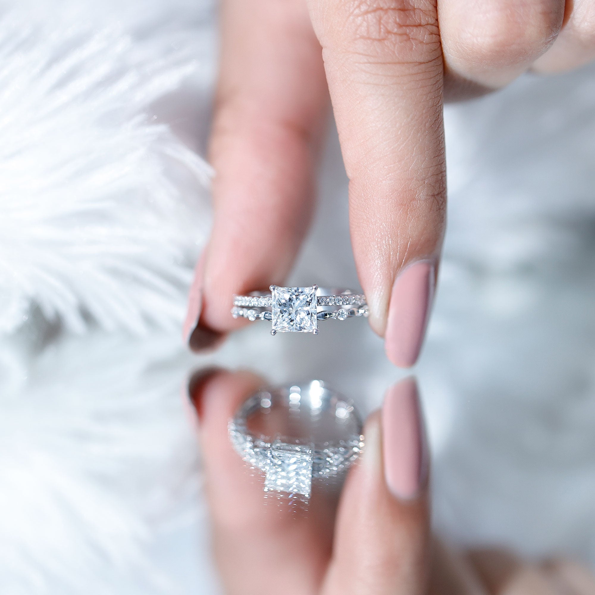 Rosec Jewels-Moissanite Square Cut Engagement Ring With Certificate