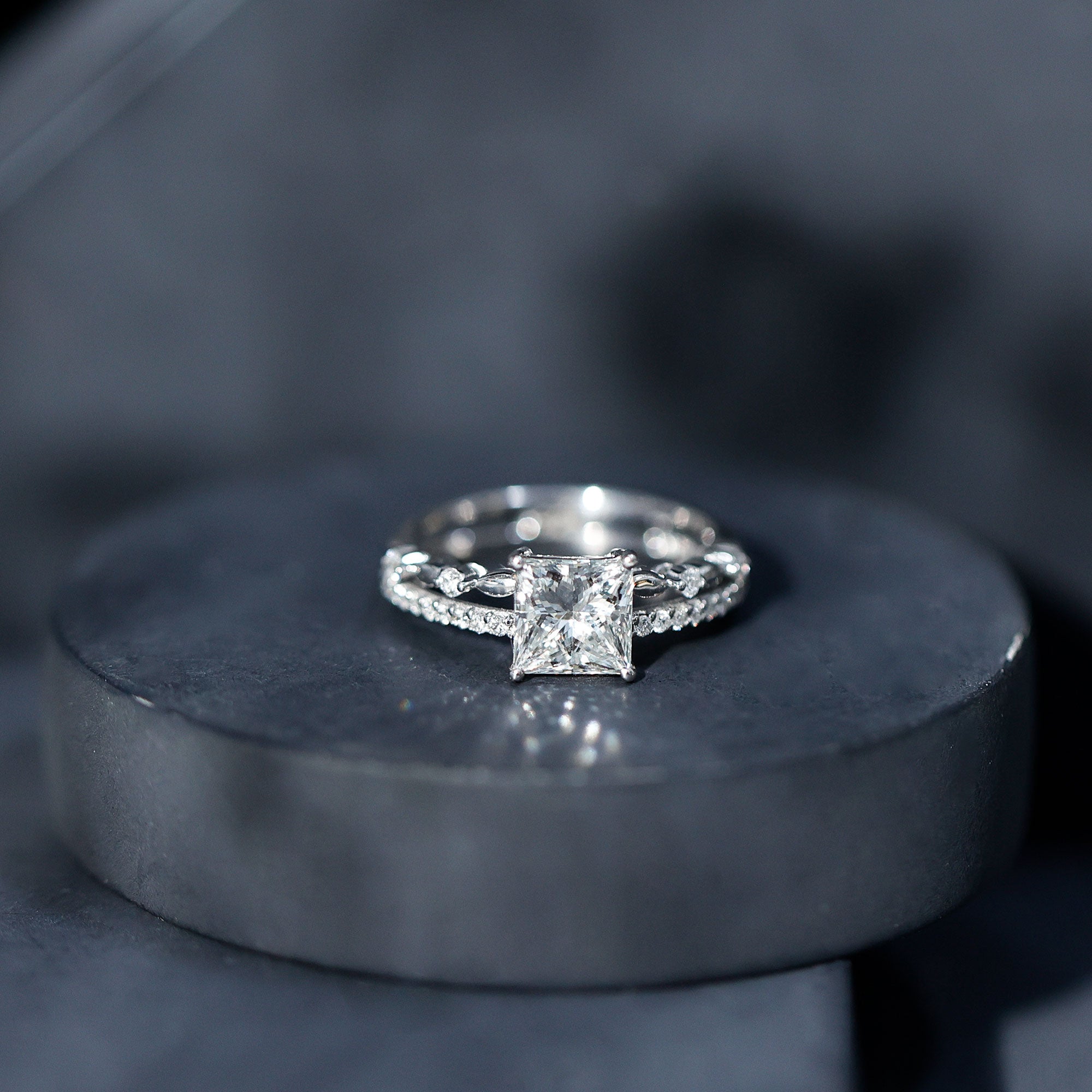 Rosec Jewels-Moissanite Square Cut Engagement Ring With Certificate