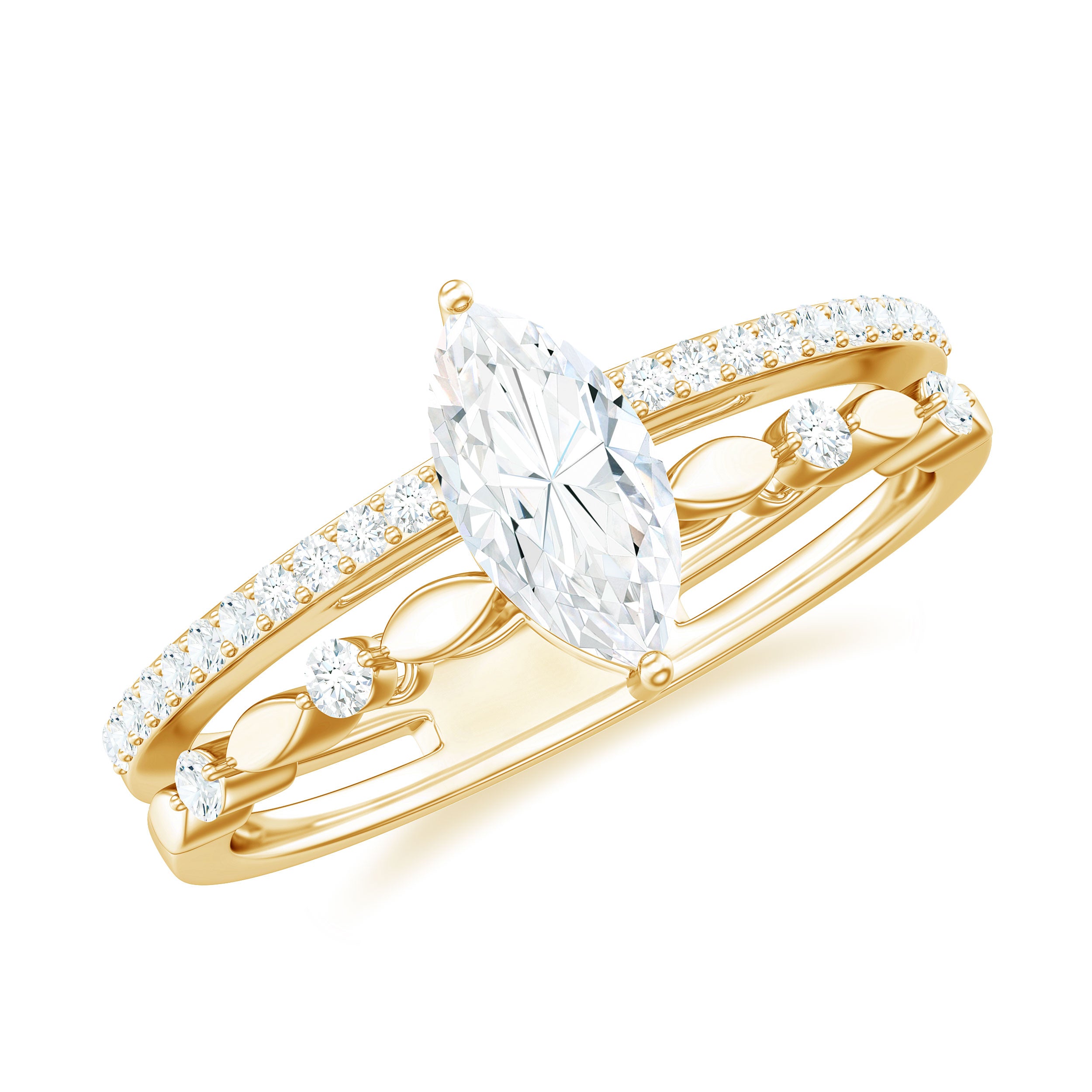 Certified Brilliant Cut Moissanite Marquise Cut Engagement Ring D-VS1 - Rosec Jewels