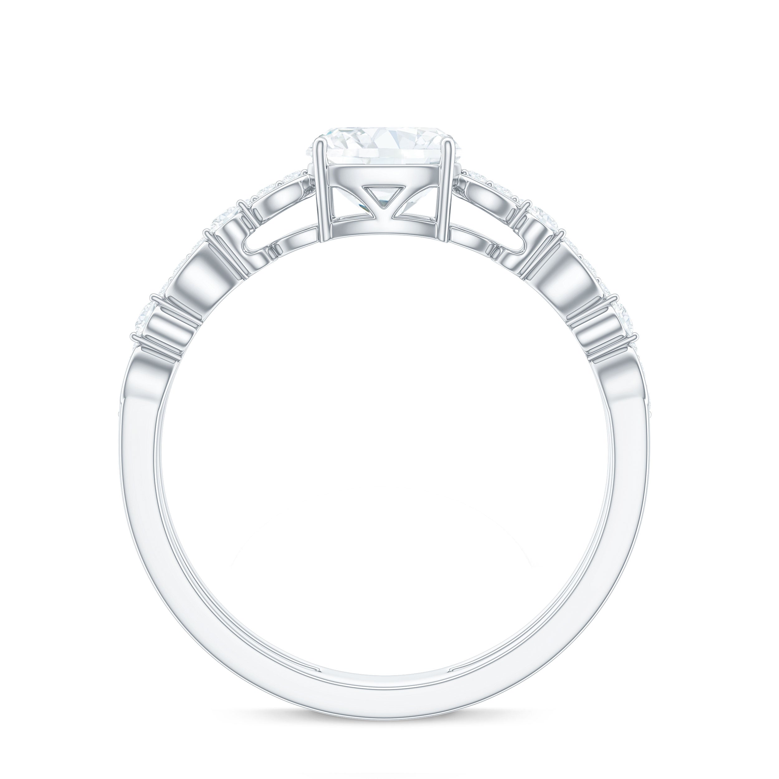 6mm Cushion Cut Moissanite Solitaire Double Band Engagement Ring D-VS1 - Rosec Jewels