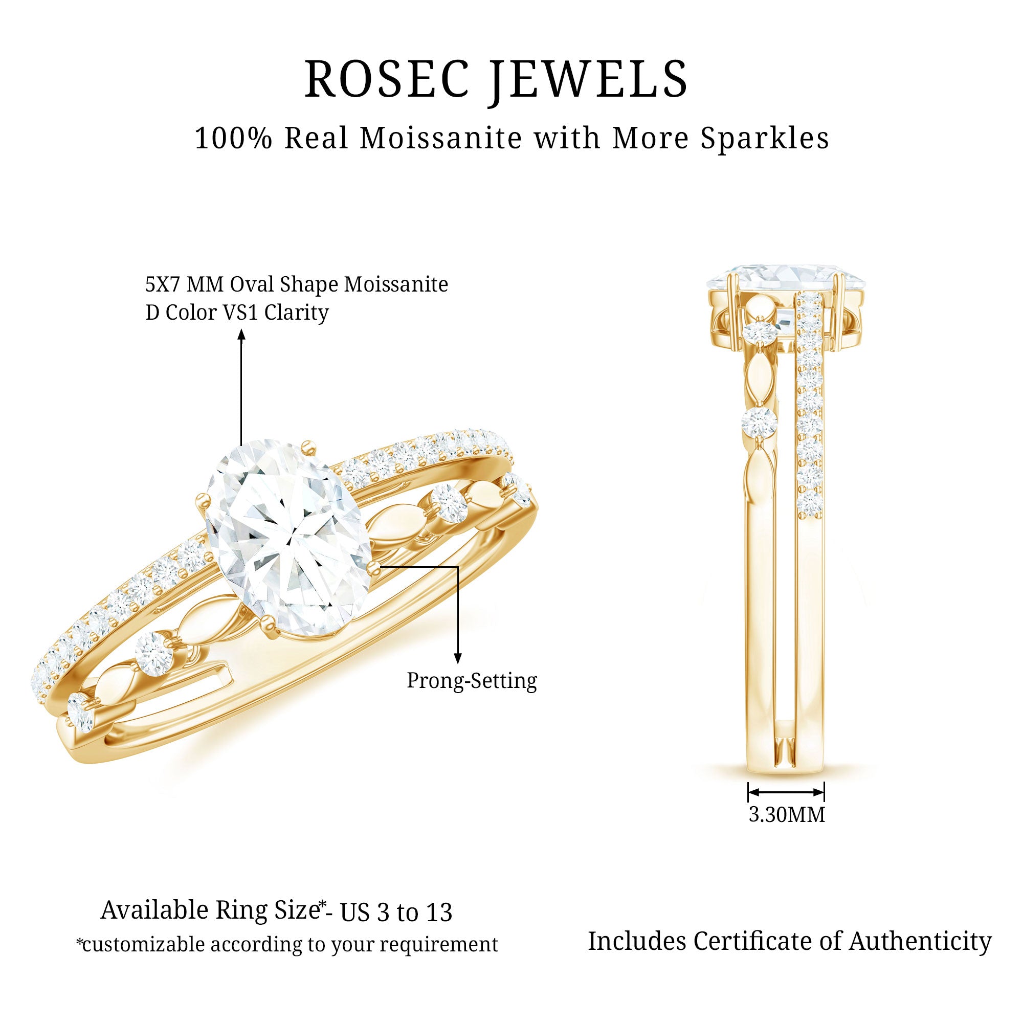 Rosec Jewels-Oval Cut Moissanite Engagement Ring For Women