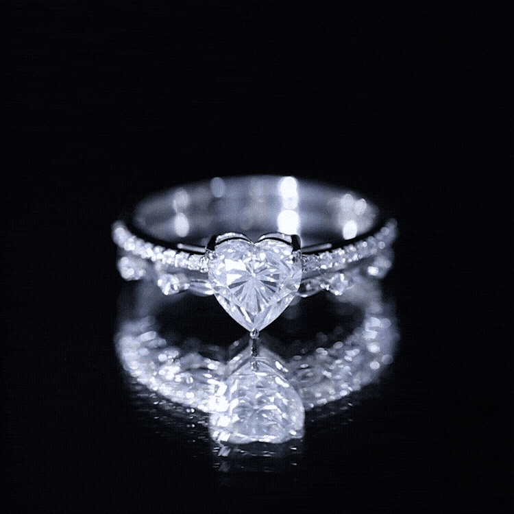 7 mm Heart Moissanite Solitaire Double Band Ring Set D-VS1 - Rosec Jewels