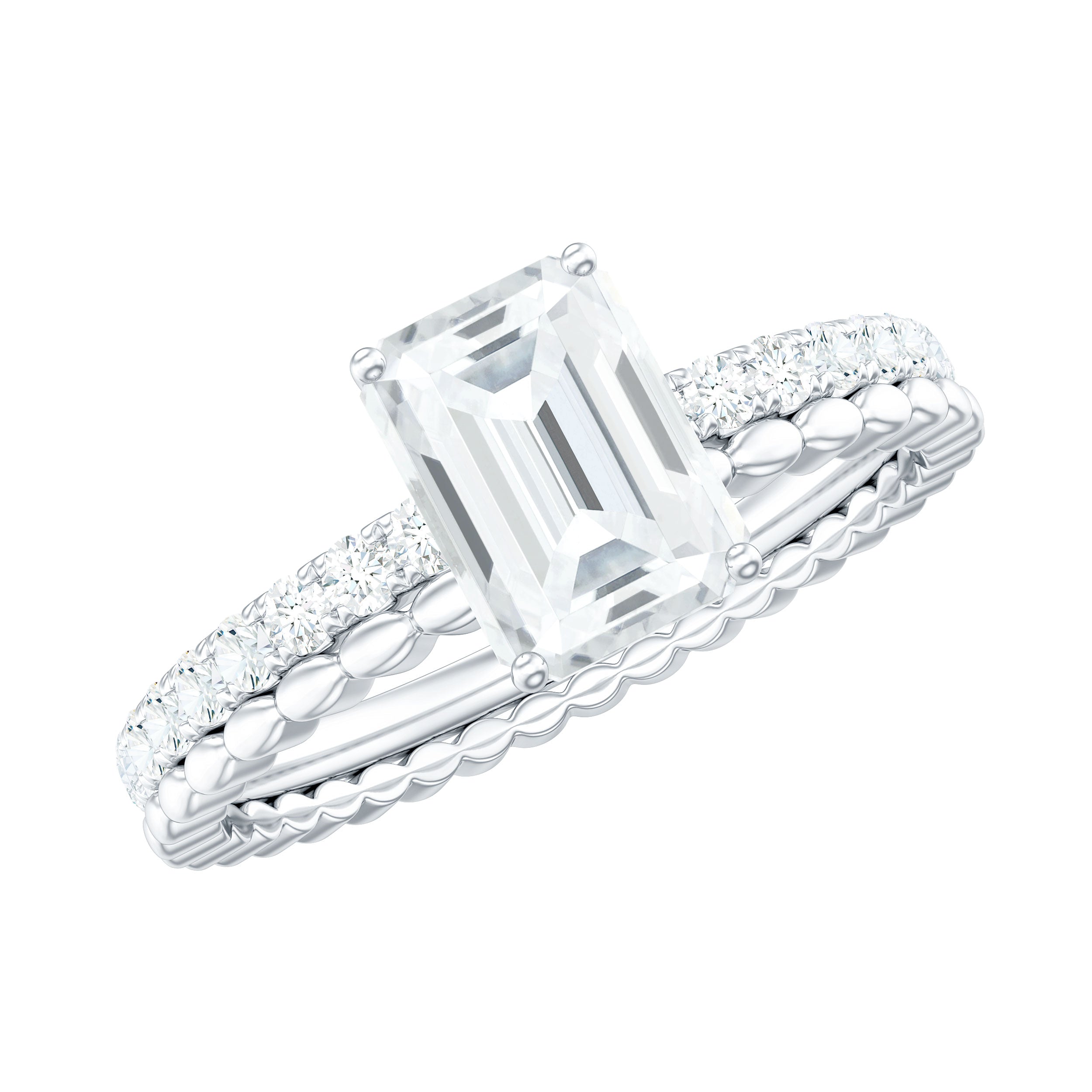 Certified 6X8mm Emerald Cut Moissanite Solitaire Engagement Ring