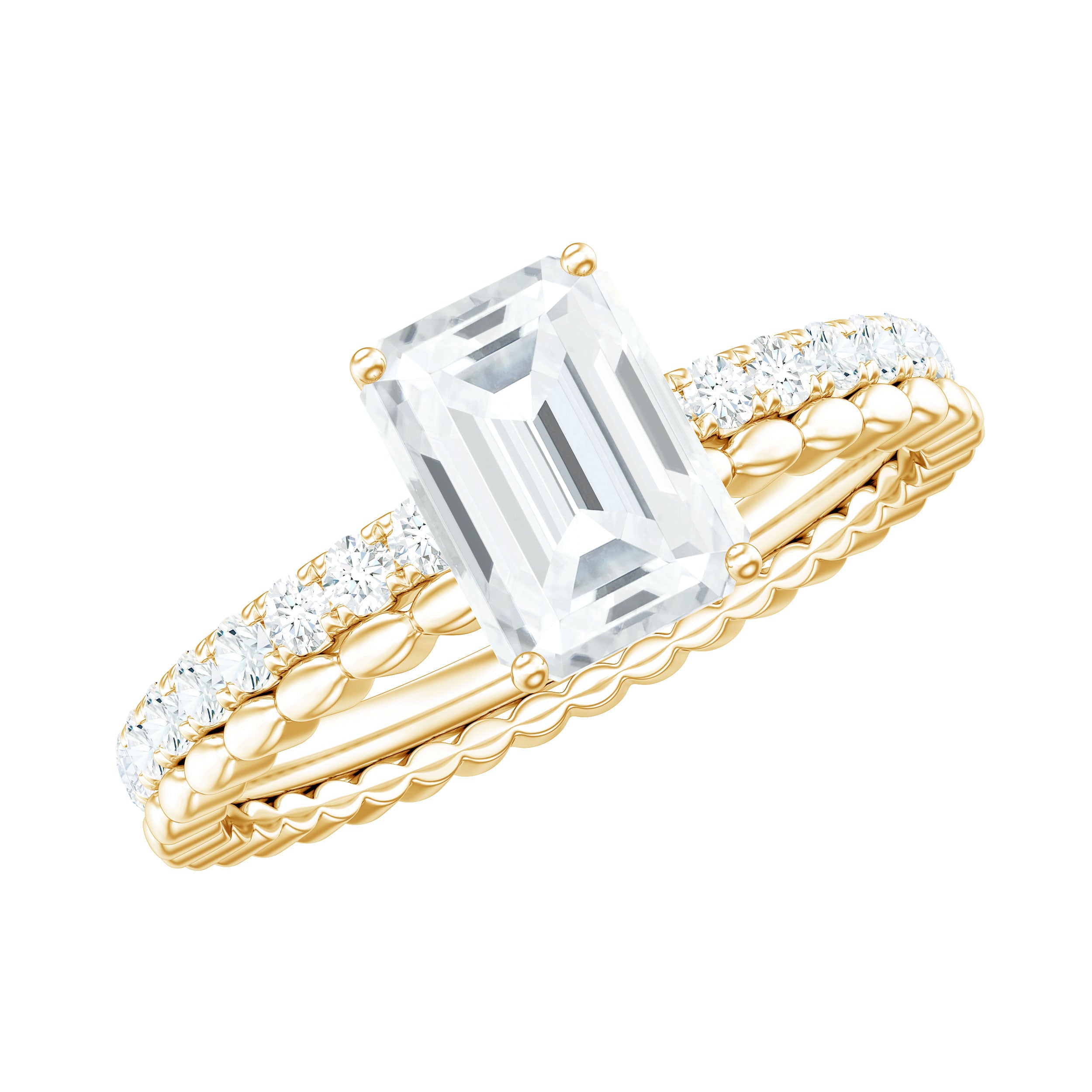 Certified 6X8mm Emerald Cut Moissanite Solitaire Engagement Ring D-VS1 - Rosec Jewels