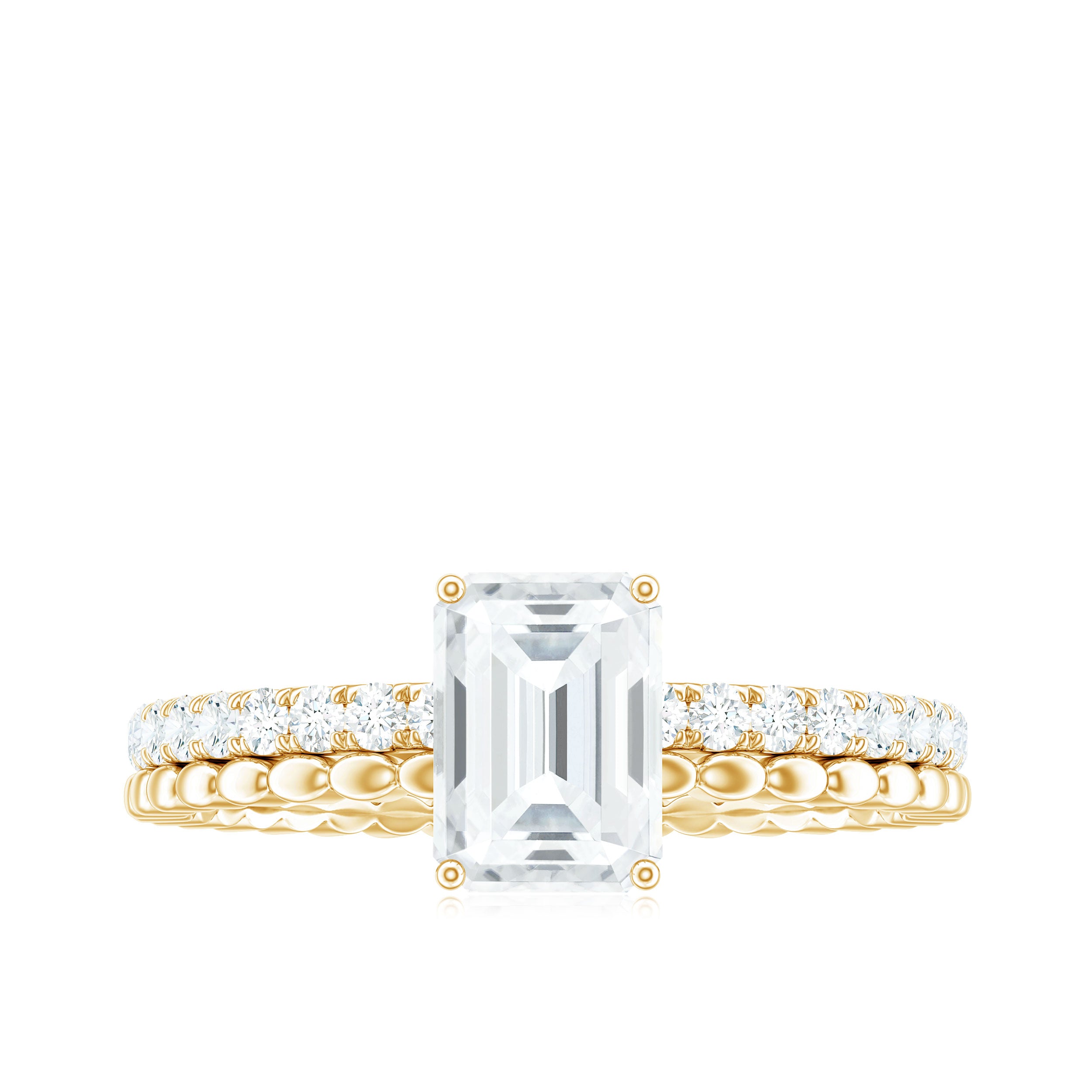 Certified 6X8mm Emerald Cut Moissanite Solitaire Engagement Ring D-VS1 - Rosec Jewels