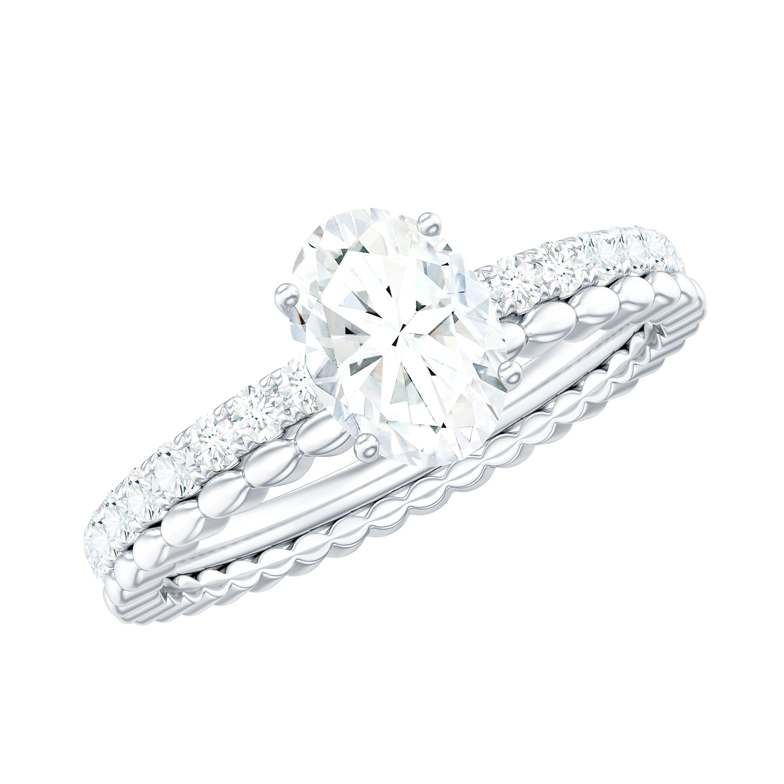 5x7mm Solitaire Moissanite Oblong Engagement Ring D-VS1 - Rosec Jewels