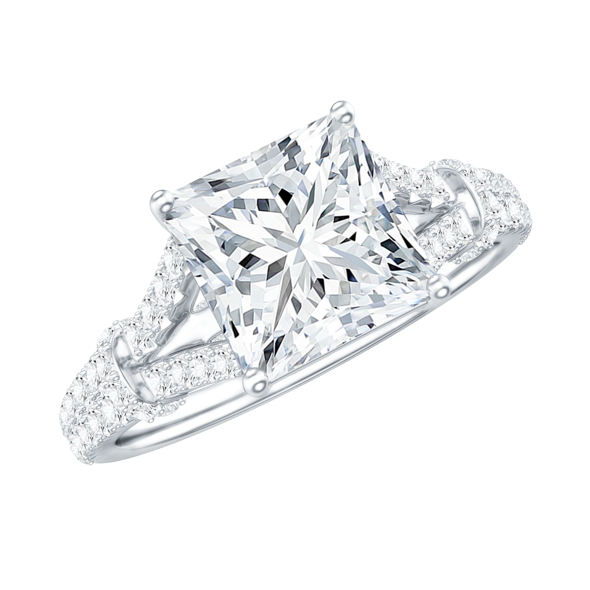 3 Carat Princess Cut Moissanite Solitaire Engagement Ring in Split Shank D-VS1 - Rosec Jewels