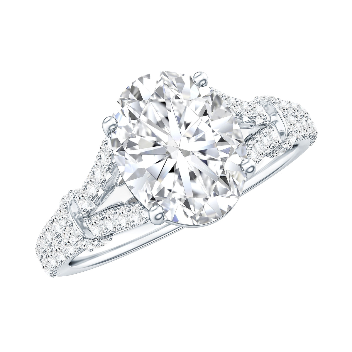 2 Carat Oval Cut Moissanite Statement Engagement Ring with Split Shank