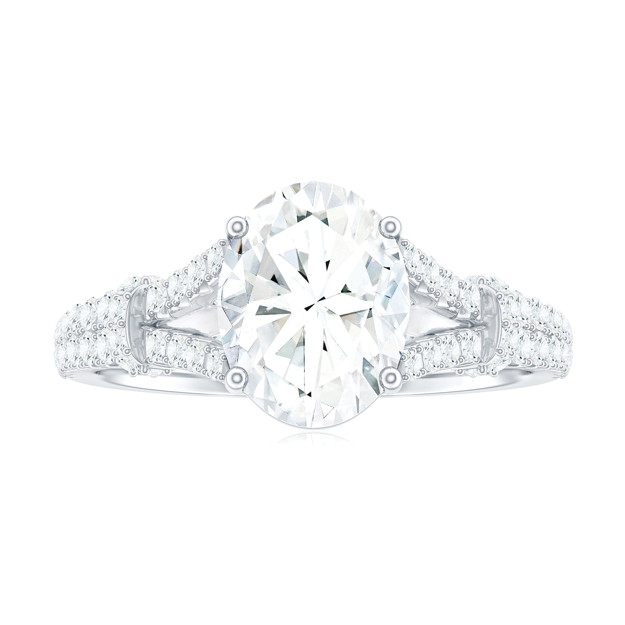 Rosec Jewels-7X9 mm Oval Cut Moissanite Statement Engagement Ring with Split Shank