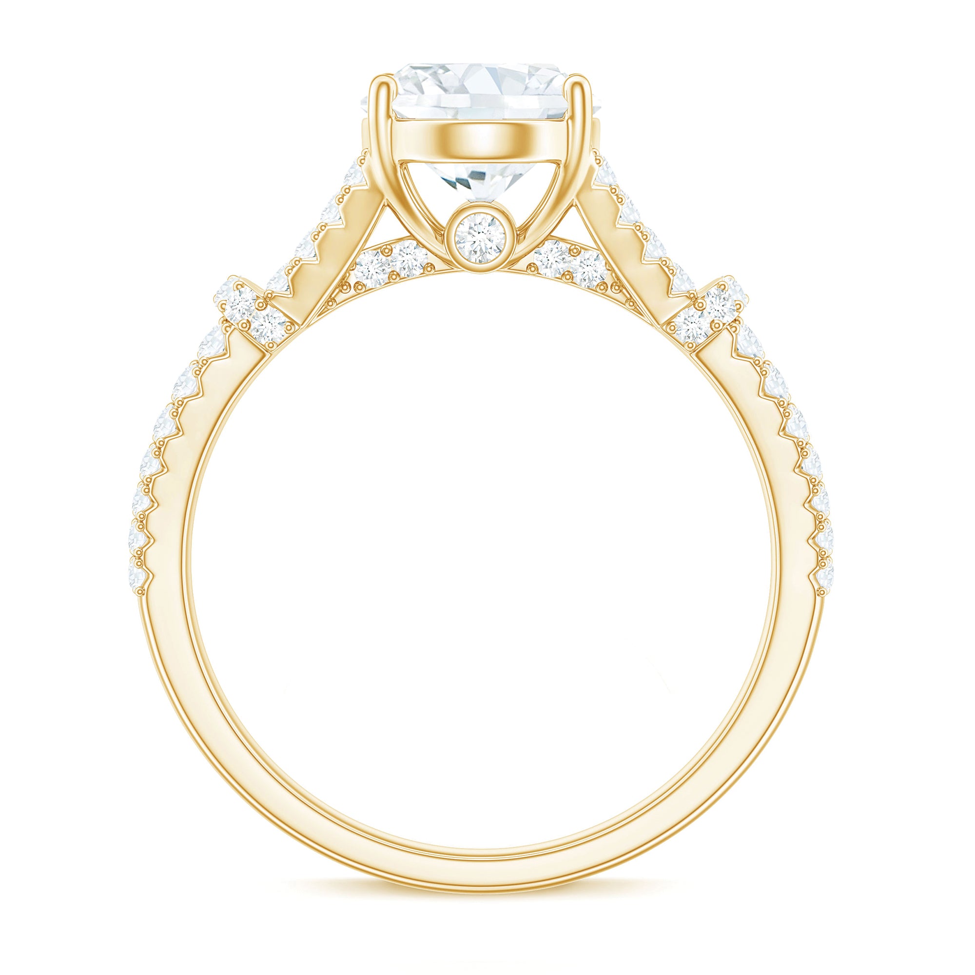 Rosec Jewels-7X9 mm Oval Cut Moissanite Statement Engagement Ring with Split Shank