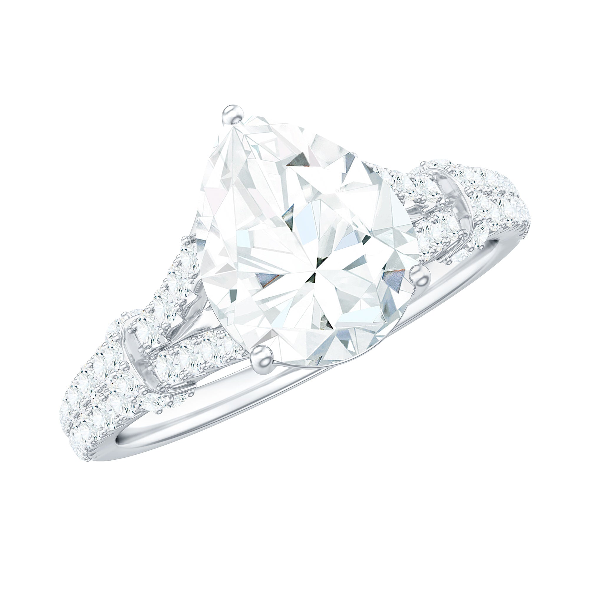 Rosec Jewels-Pear Shaped Moissanite Solitaire Engagement Ring in Split Shank