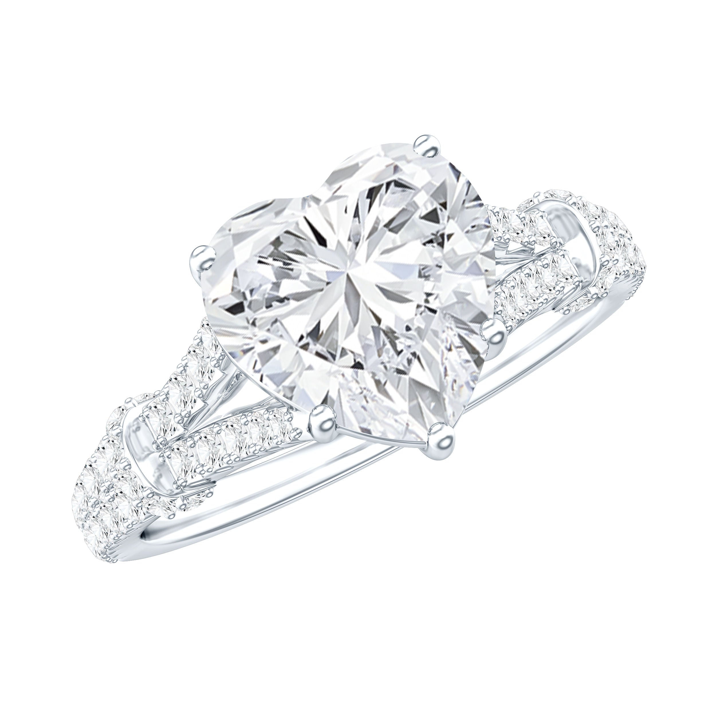 Rosec Jewels-Heart Shape Moissanite Solitaire Engagement Ring in Split Shank