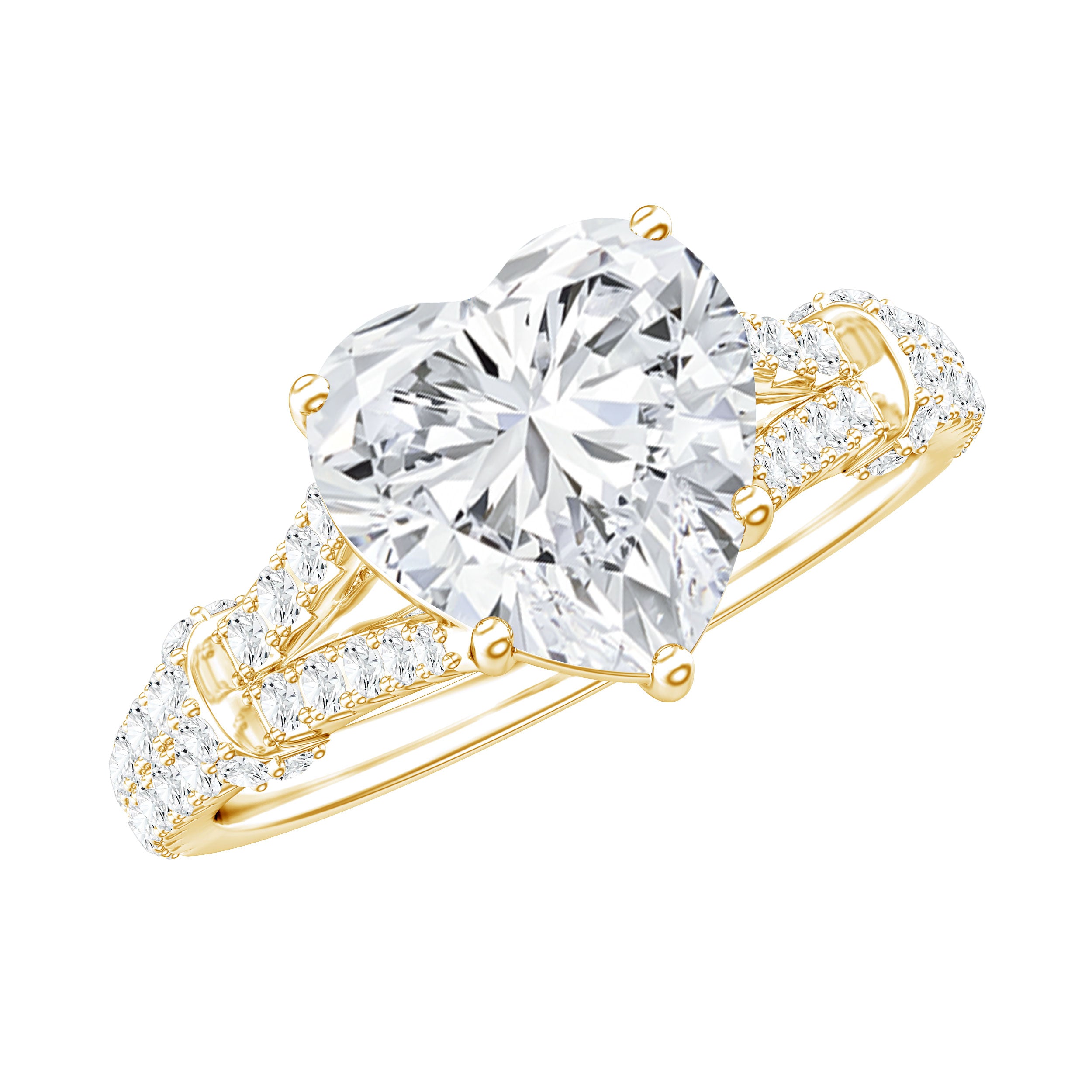 Rosec Jewels-Heart Shape Moissanite Solitaire Engagement Ring in Split Shank