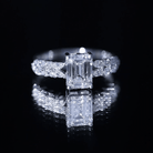 Certified Moissanite Emerald Cut Engagement Ring with Side Stones D-VS1 - Rosec Jewels