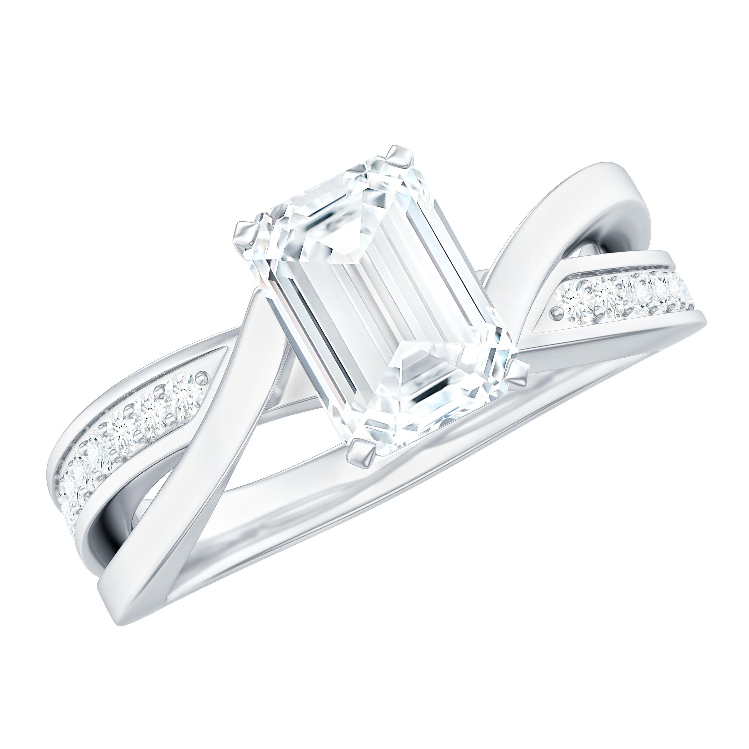 6X8mm Emerald Cut Moissanite Infinity Engagement Ring