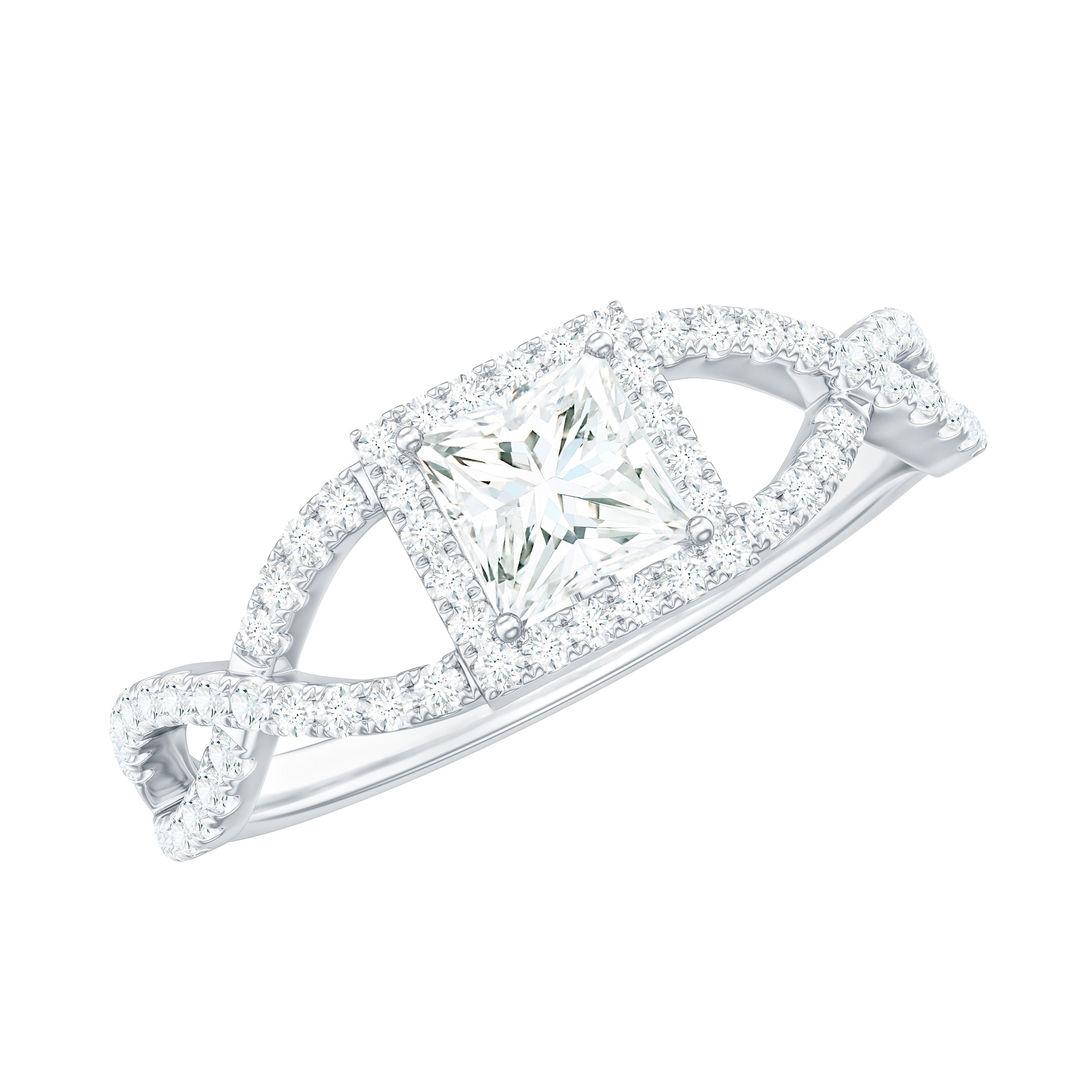 Moissanite 4mm Square Cut Engagement Ring with Crossover Shank