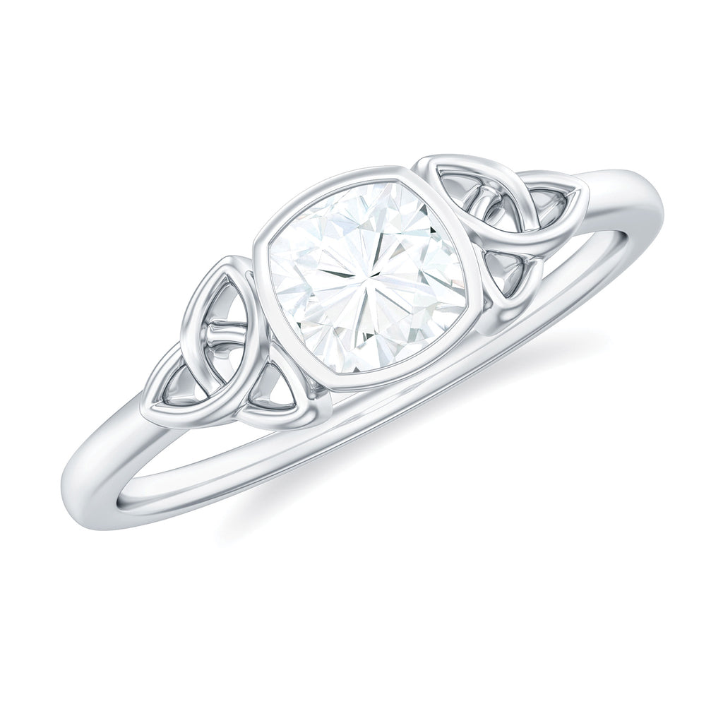 Cushion Moissanite Solitaire Celtic Knot Ring in Bezel Setting Moissanite - ( D-VS1 ) - Color and Clarity - Rosec Jewels