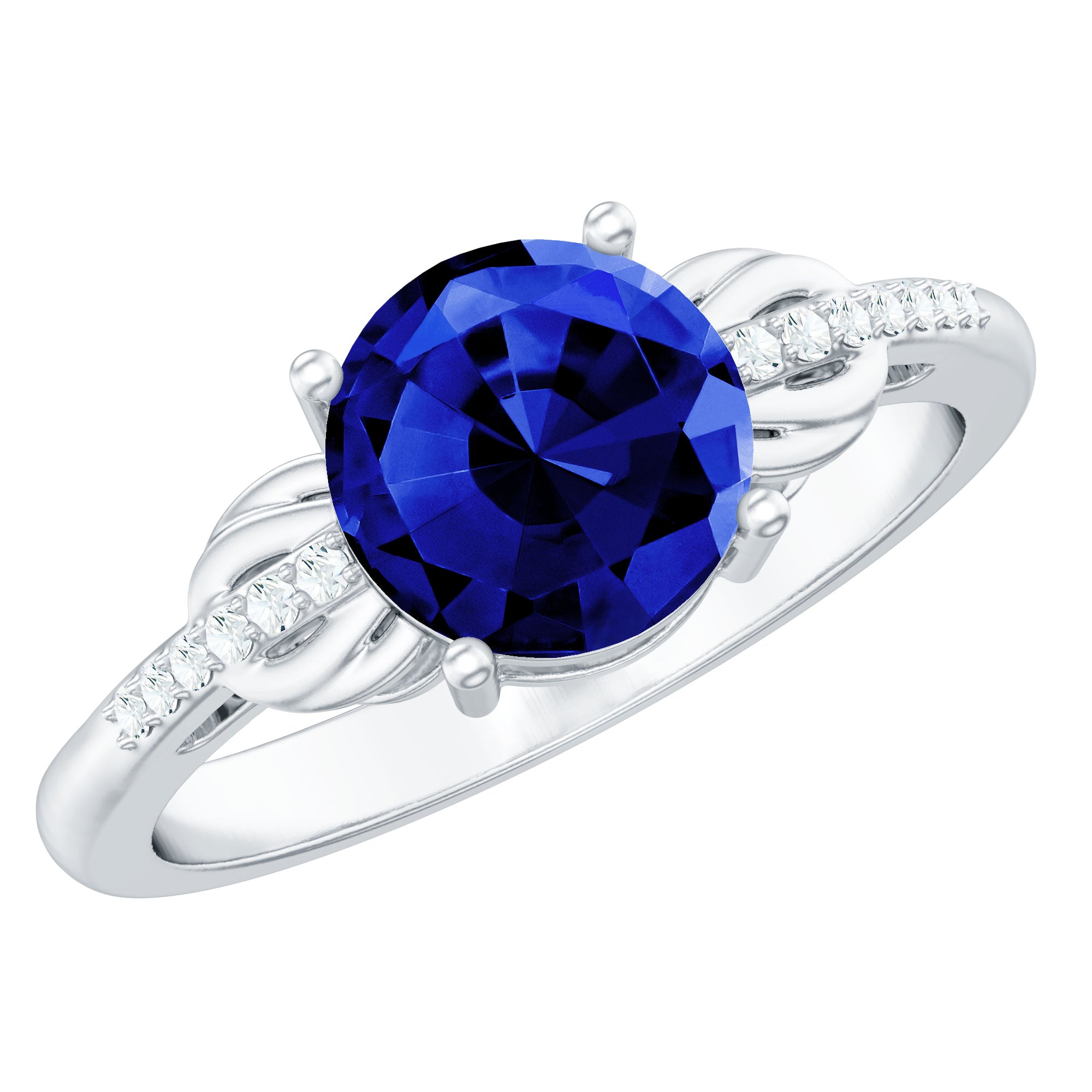 Certified Lab Grown Blue Sapphire Solitaire Ring With Diamond