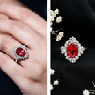Vintage Inspired Lab Grown Ruby and Diamond Engagement Ring AAAA - Rosec Jewels