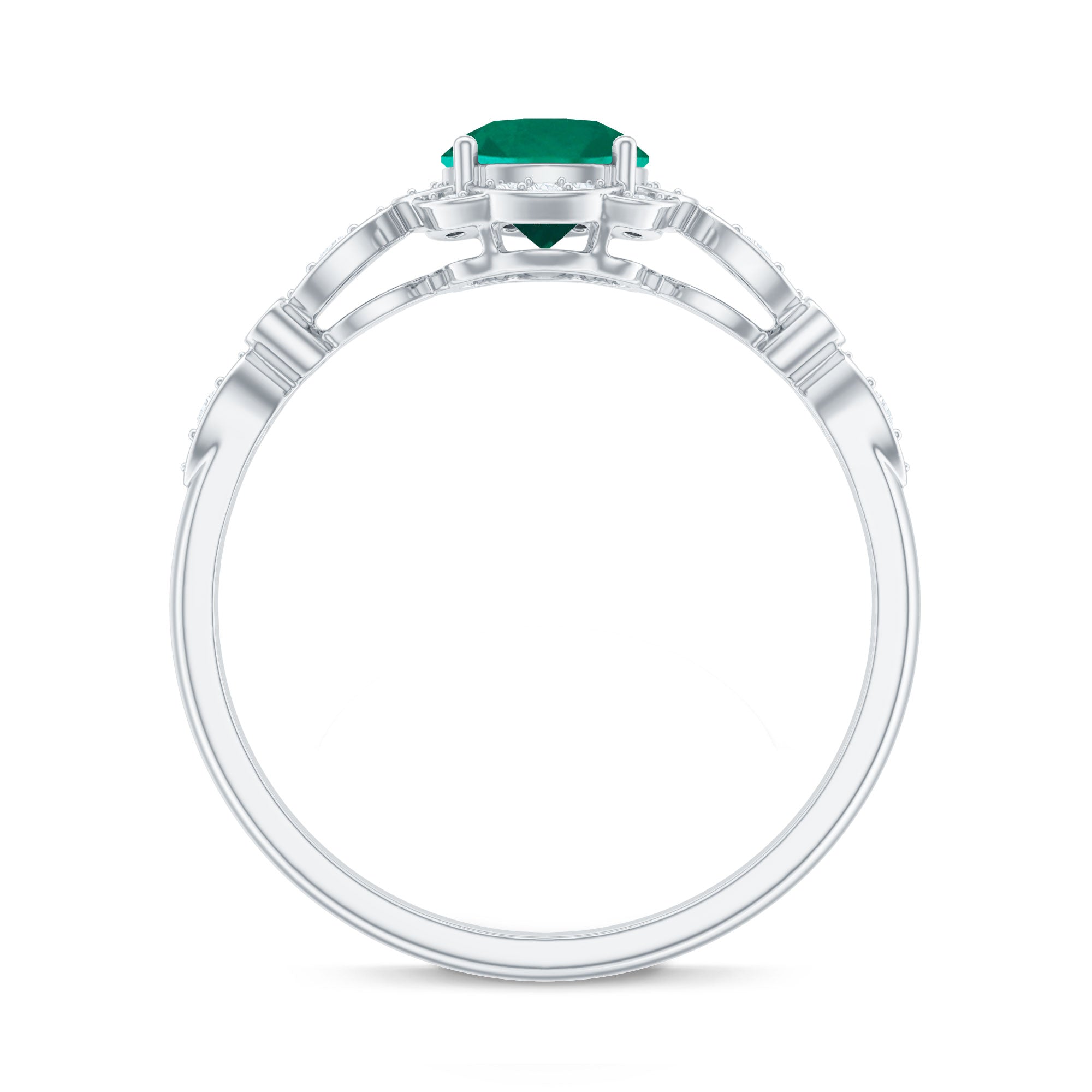 Rosec Jewels-Lab Grown Emerald Art Deco Engagement Ring With Diamond