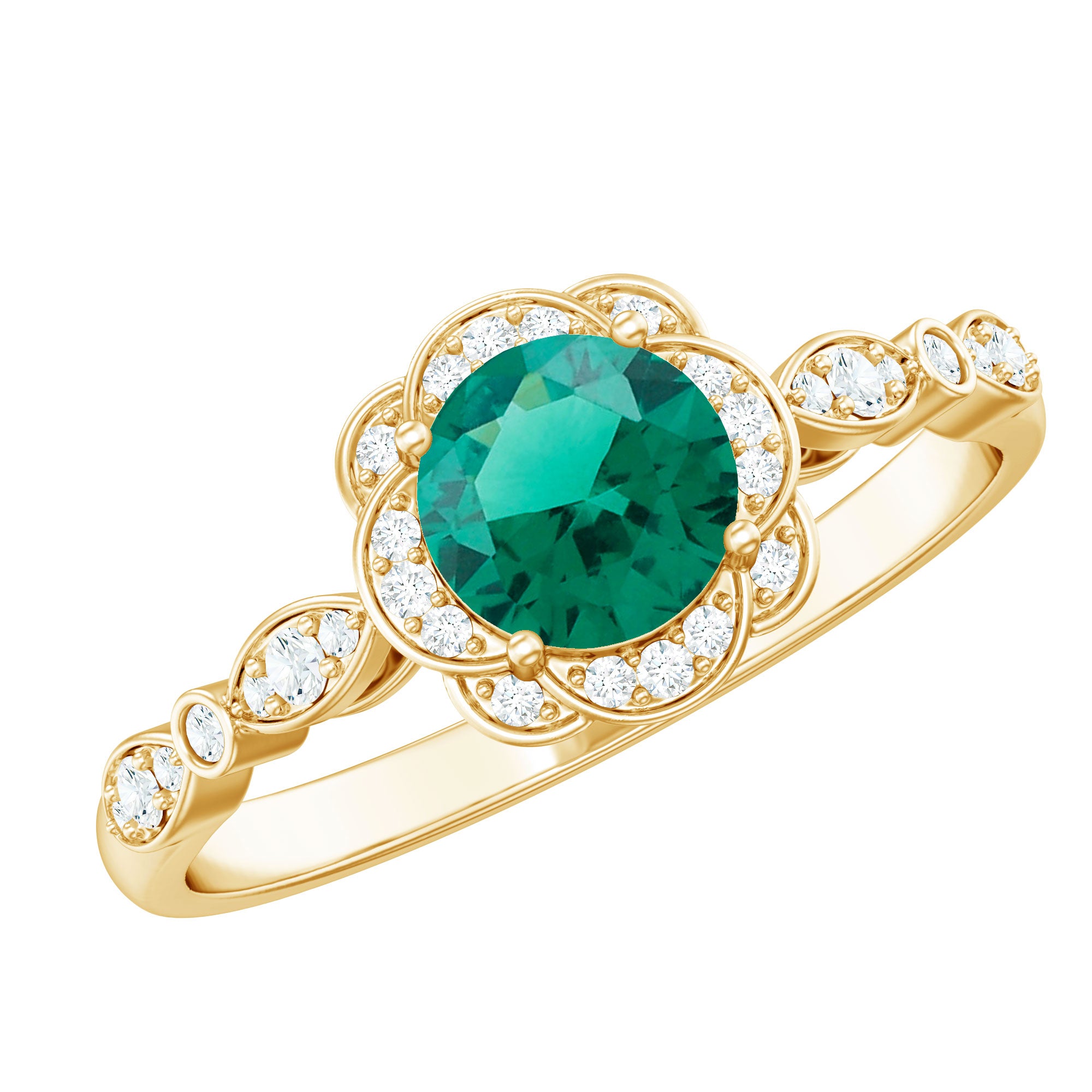 Rosec Jewels-Lab Grown Emerald Art Deco Engagement Ring With Diamond