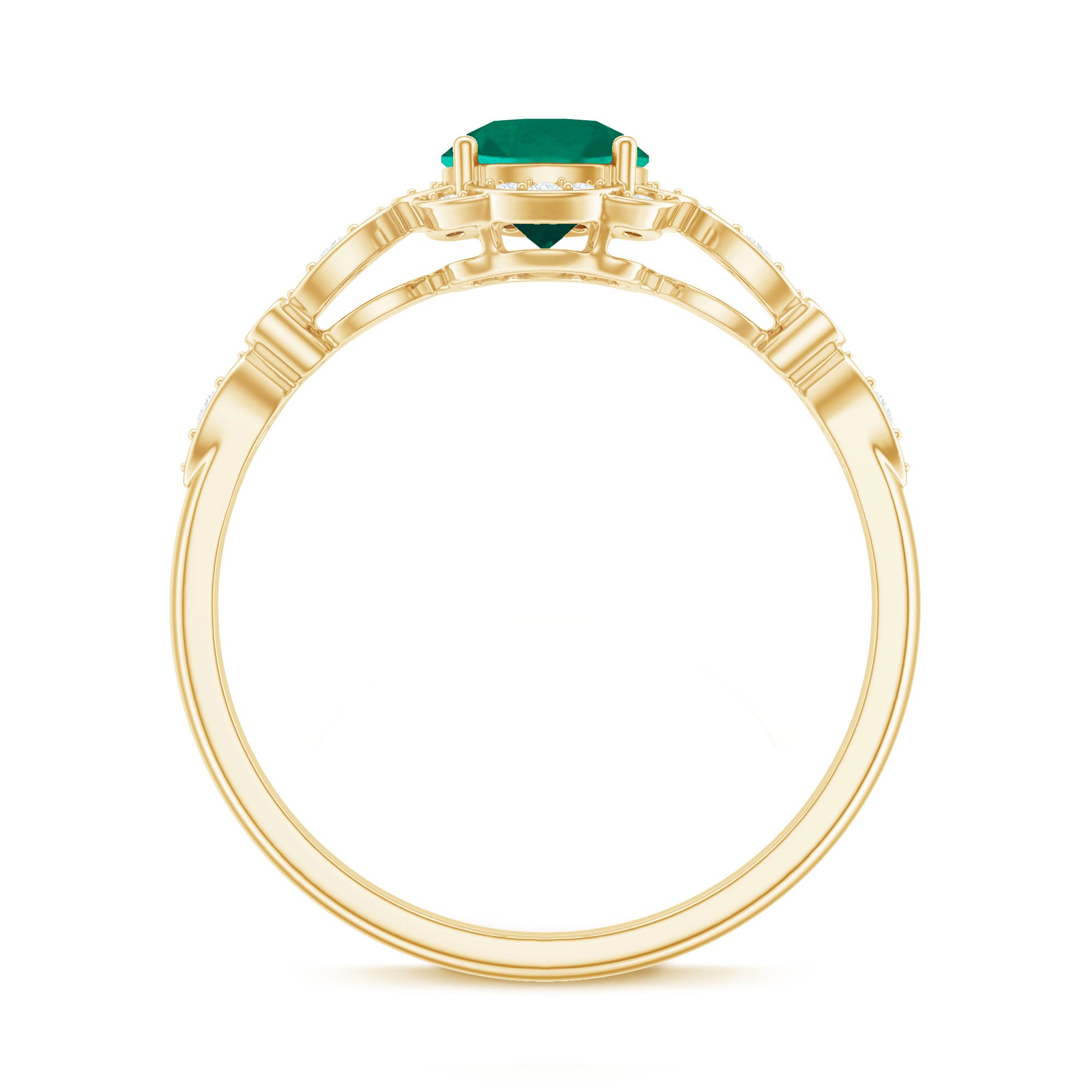 Rosec Jewels-Lab Grown Emerald Art Deco Engagement Ring With Diamond