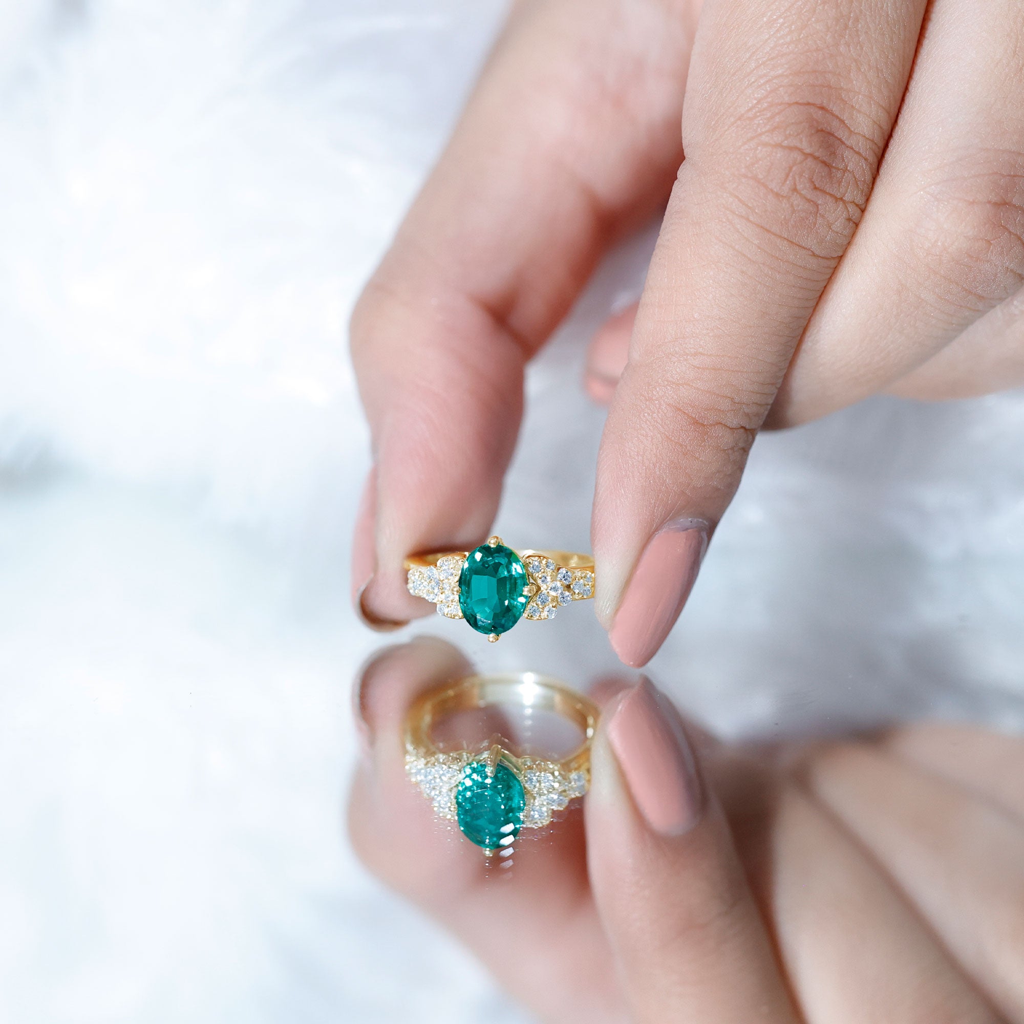 Rosec Jewels-Designer Lab Grown Emerald Engagement Ring