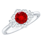 Rosec Jewels-Lab Grown Ruby and Diamond Flower Engagement Ring