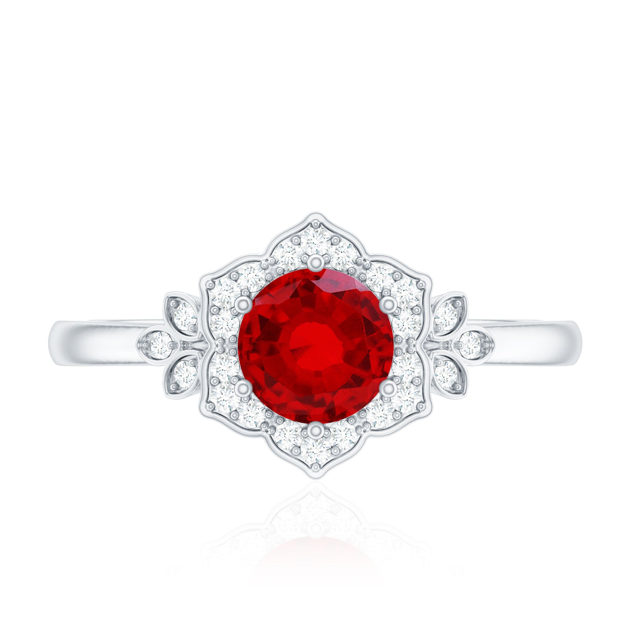 Rosec Jewels-Lab Grown Ruby and Diamond Flower Engagement Ring
