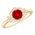 Rosec Jewels-Lab Grown Ruby and Diamond Flower Engagement Ring