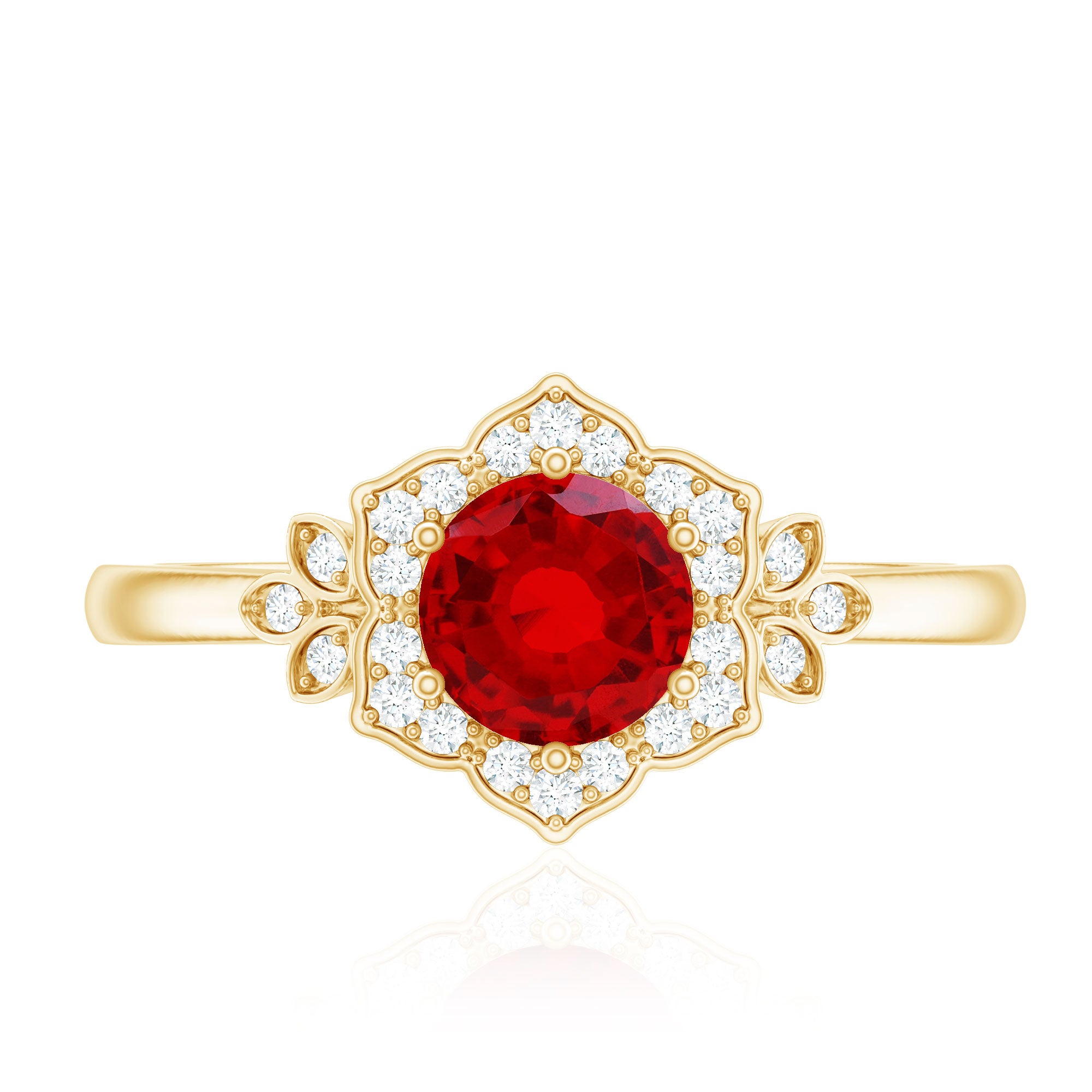 Rosec Jewels-Lab Grown Ruby and Diamond Flower Engagement Ring