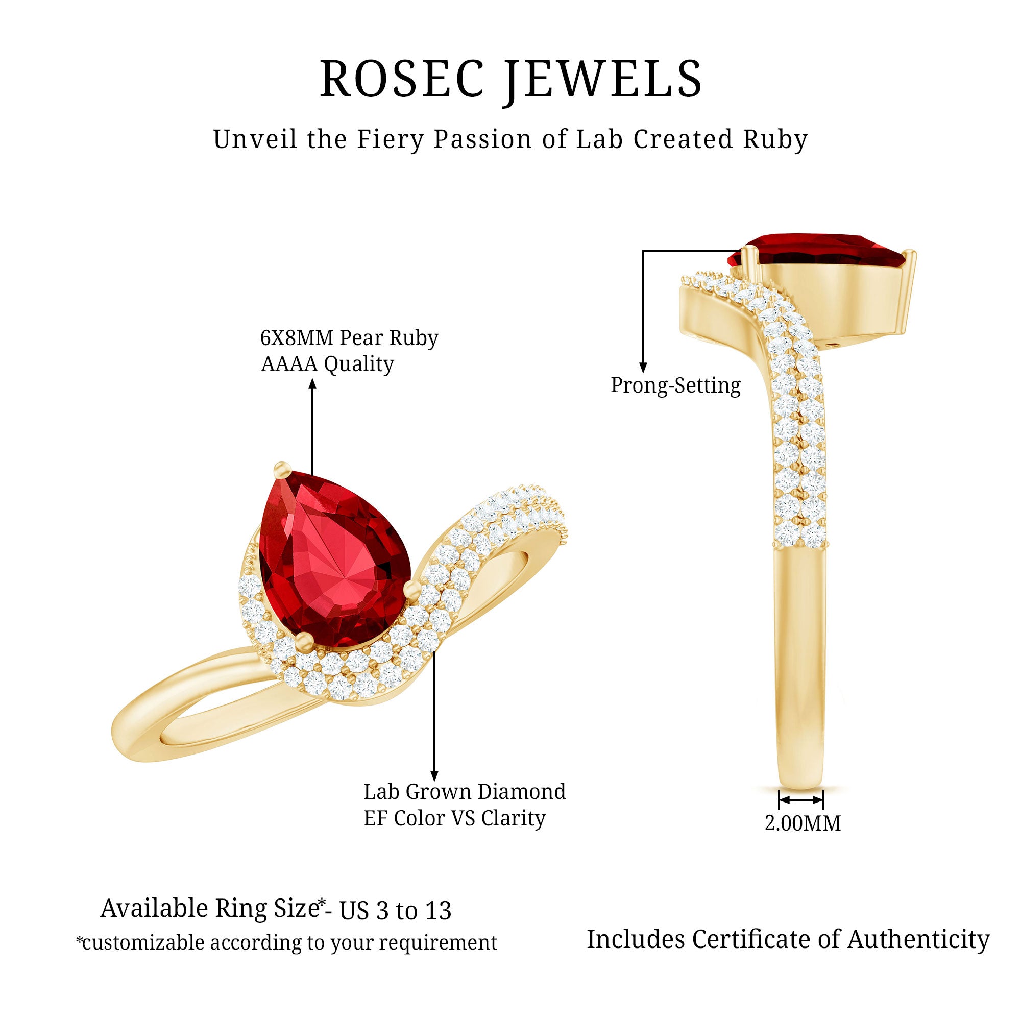 Rosec Jewels-Pear Shaped Lab Created Ruby and Diamond Designer Engagement Ring