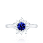 Natural Inspired 0.6 Carat Lab Grown Blue Sapphire Engagement Ring with Diamond Halo AAAA - Rosec Jewels