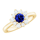 Natural Inspired 0.6 Carat Lab Grown Blue Sapphire Engagement Ring with Diamond Halo AAAA - Rosec Jewels