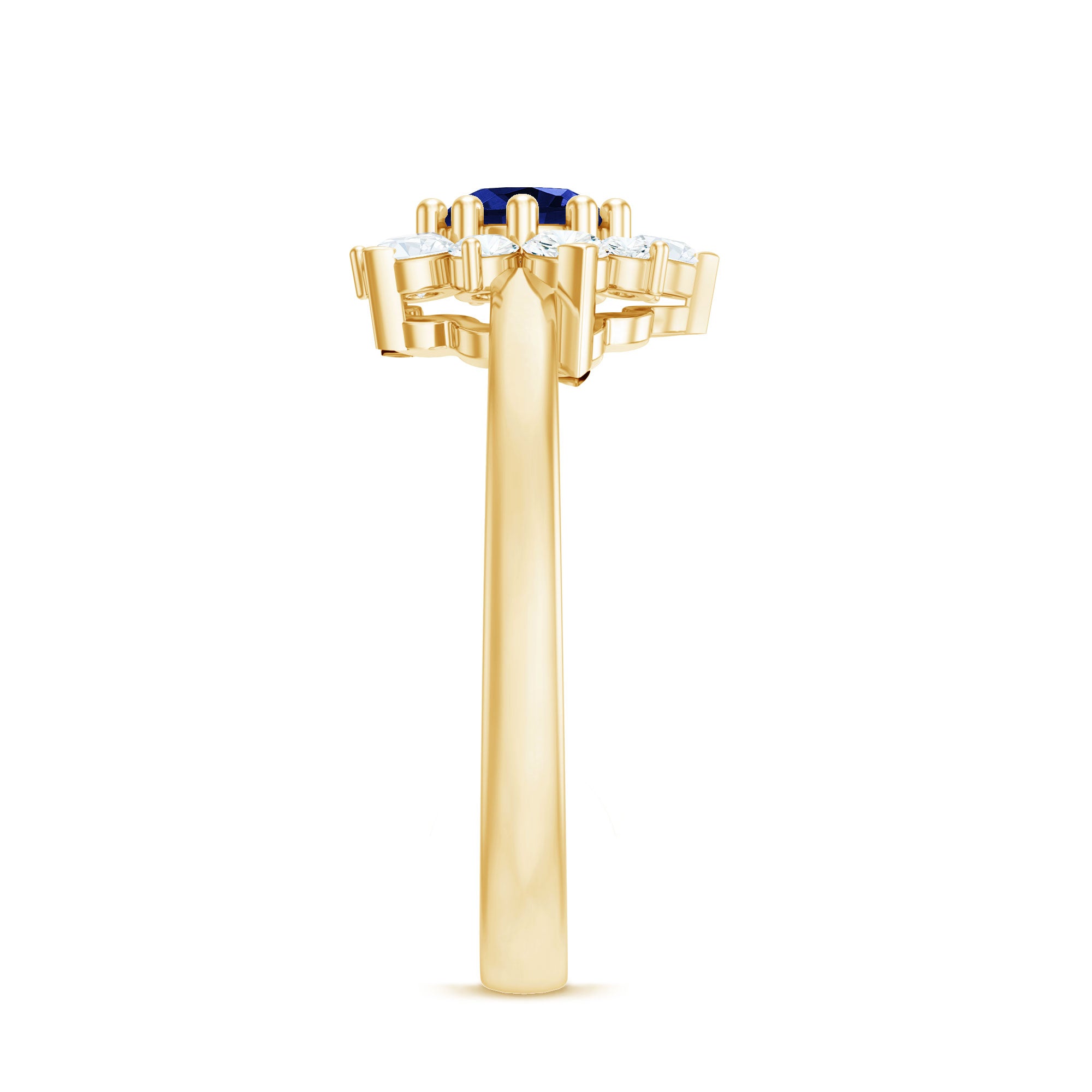 Natural Inspired 0.6 Carat Lab Grown Blue Sapphire Engagement Ring with Diamond Halo AAAA - Rosec Jewels