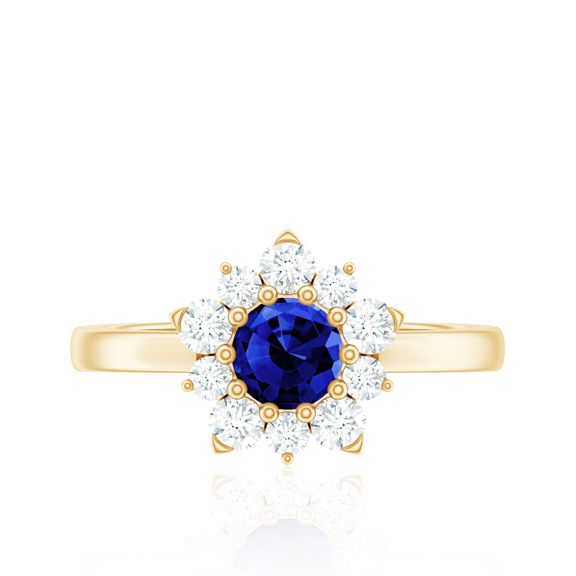 Natural Inspired 0.6 Carat Lab Grown Blue Sapphire Engagement Ring with Diamond Halo AAAA - Rosec Jewels