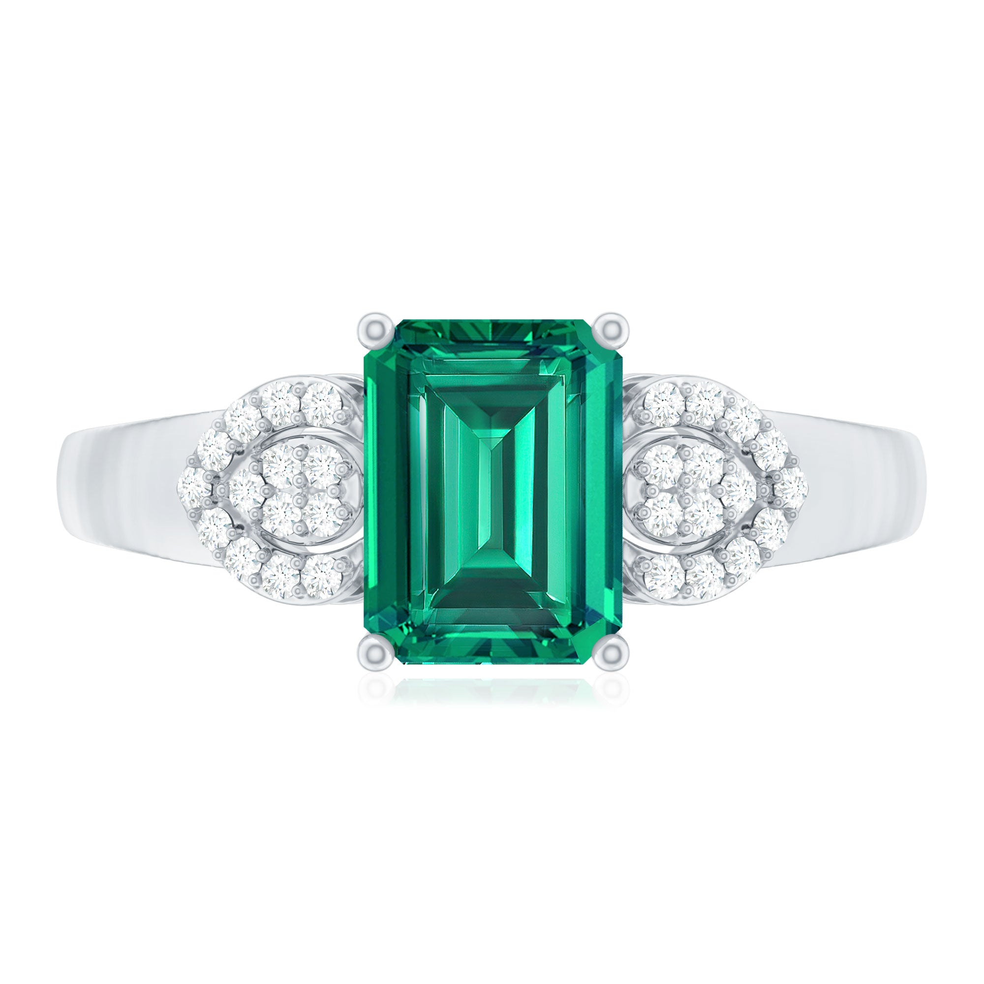 Lab Grown Emerald Designer Engagement Ring With Diamond AAAA - Rosec Jewels
