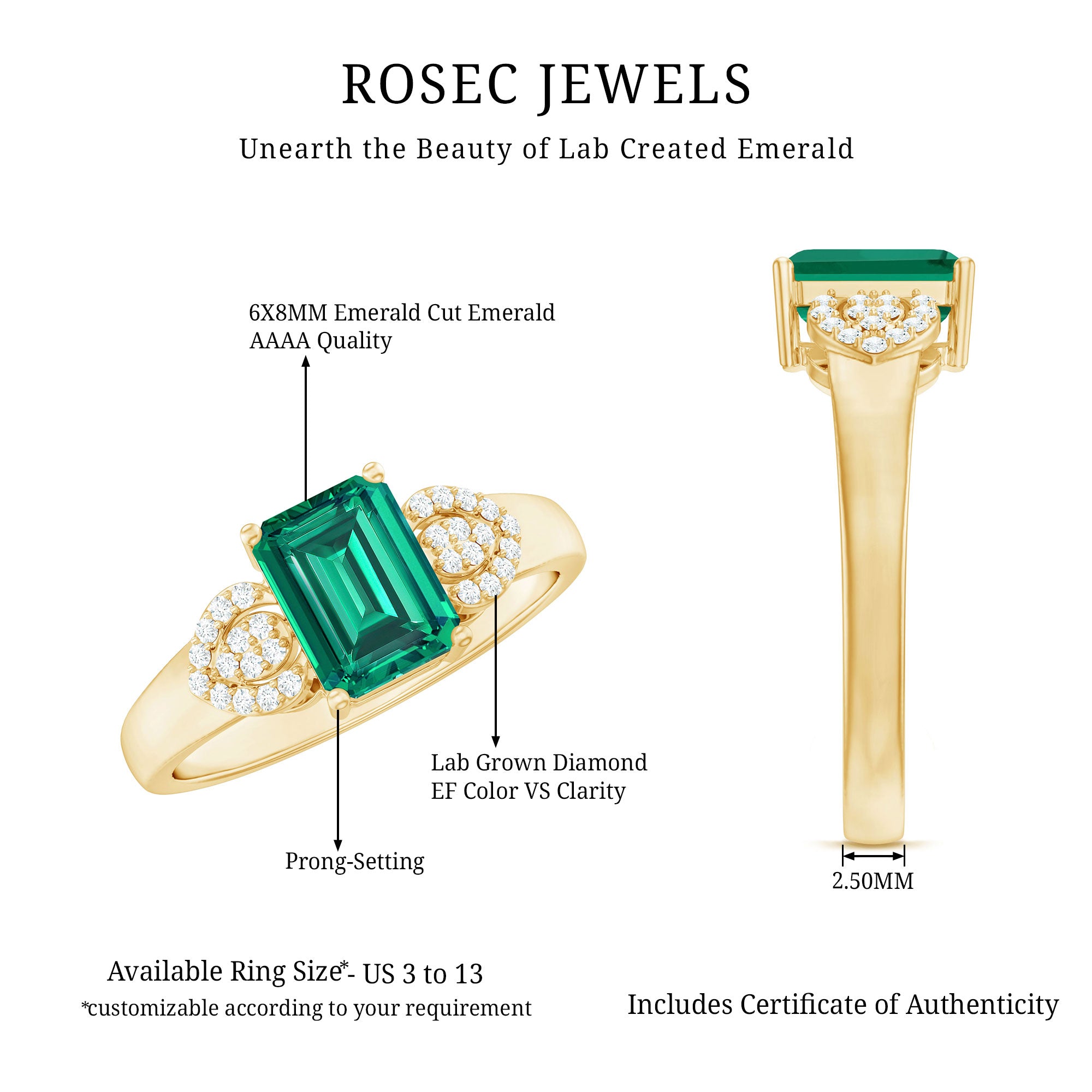 Lab Grown Emerald Designer Engagement Ring With Diamond AAAA - Rosec Jewels