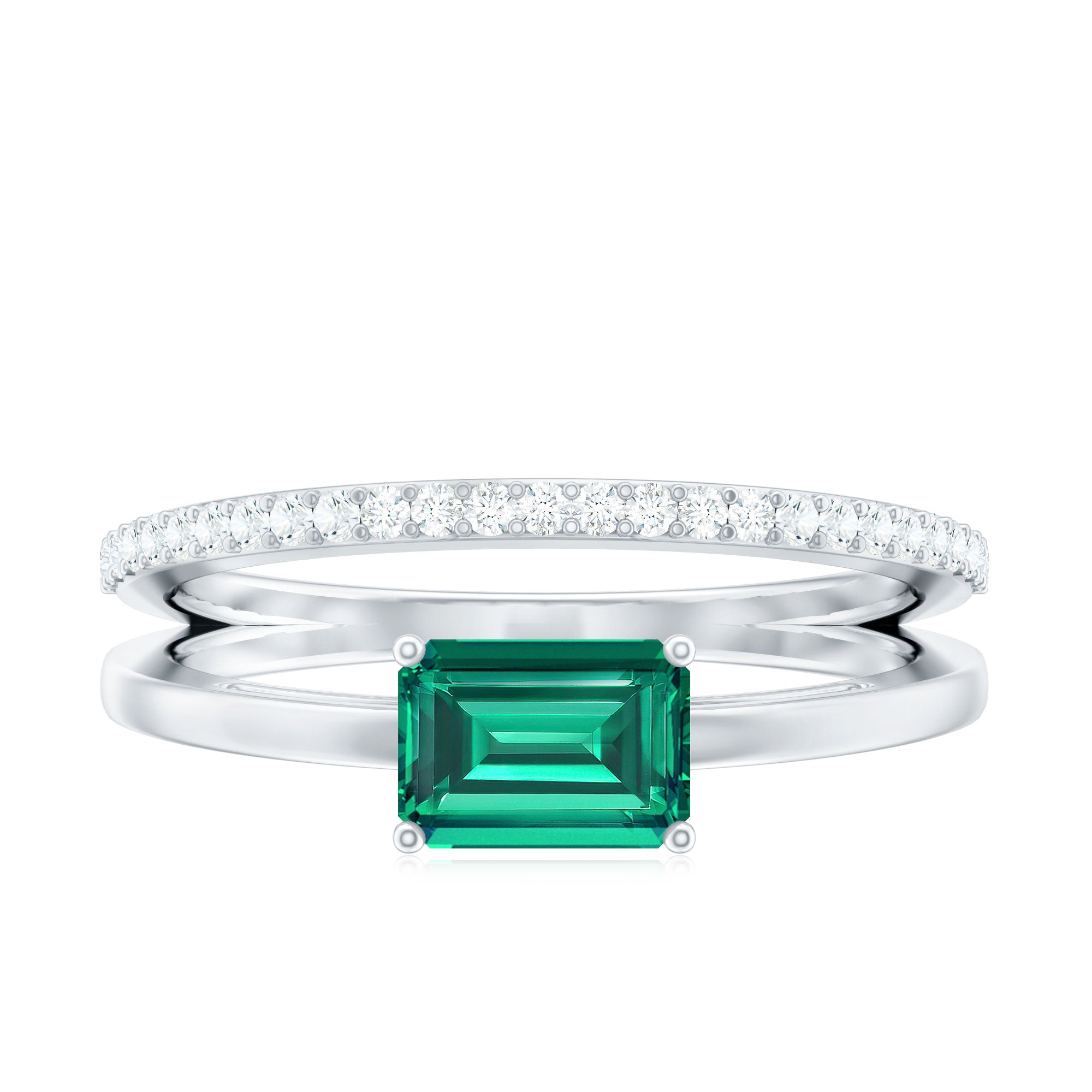 Rosec Jewels-Certified Lab Grown Emerald East West Engagement Ring