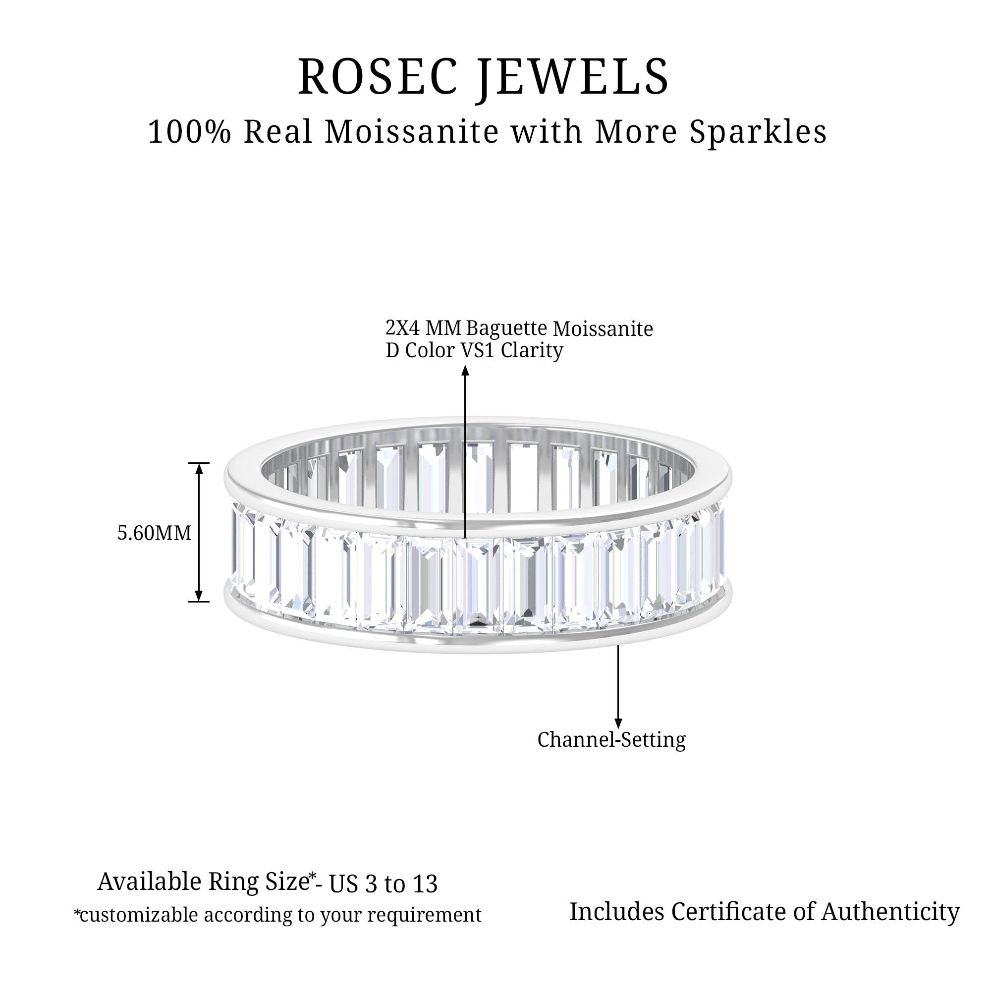 Baguette Shape Moissanite Wedding Band Moissanite - ( D-VS1 ) - Color and Clarity - Rosec Jewels