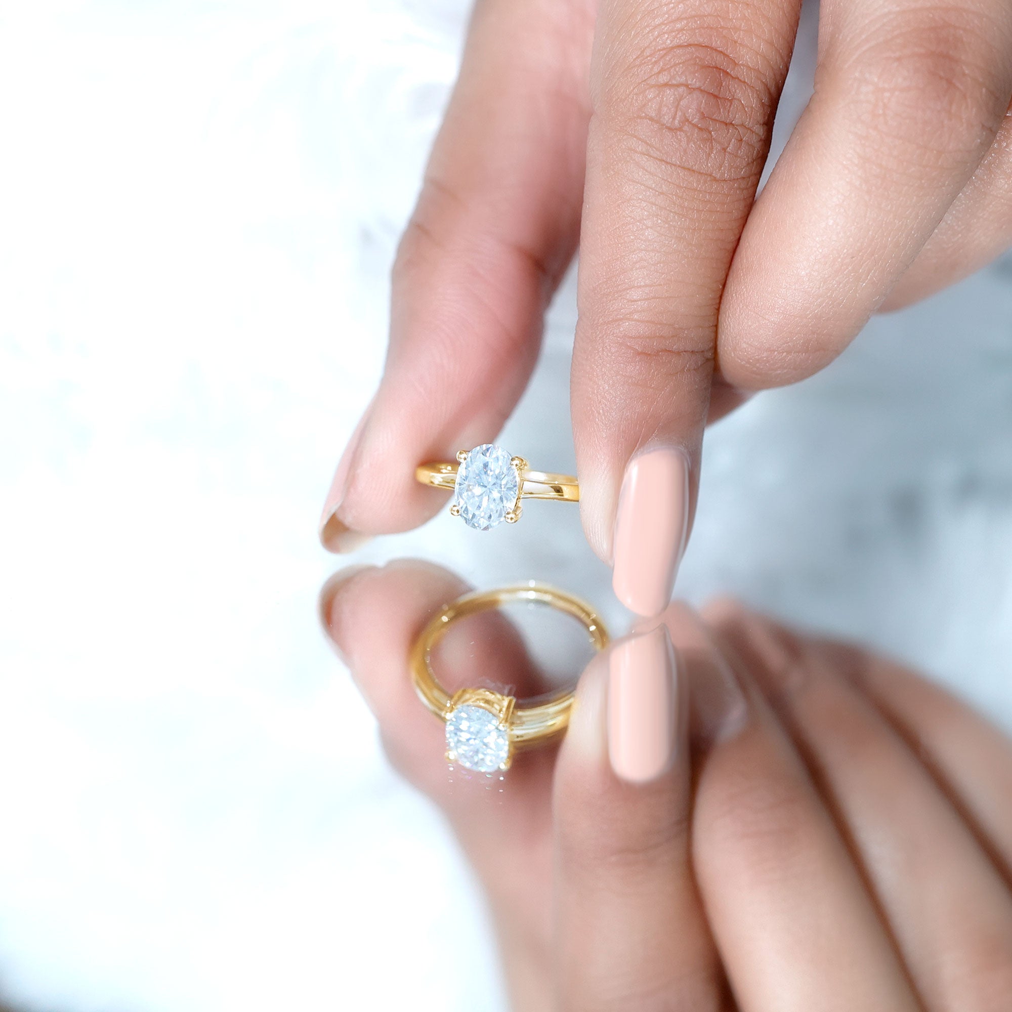 Rosec Jewels-Certified 6X8mm Solitaire Moissanite Oval Engagement Ring