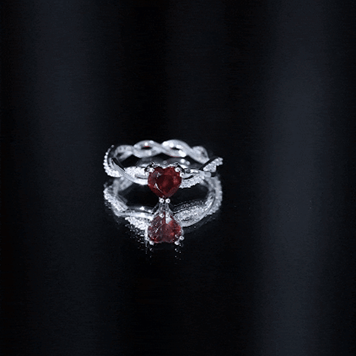 Real 1 Carat Garnet Heart Engagement Ring with Moissanite Braided Shank AAA 92.5 Sterling Silver - Rosec Jewels