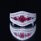 Designer Lab Created Ruby 3 Stone Engagement Ring With Moissanite AAAA - Rosec Jewels
