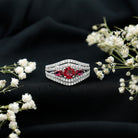 Rosec Jewels-Designer Lab Created Ruby 3 Stone Engagement Ring With Moissanite