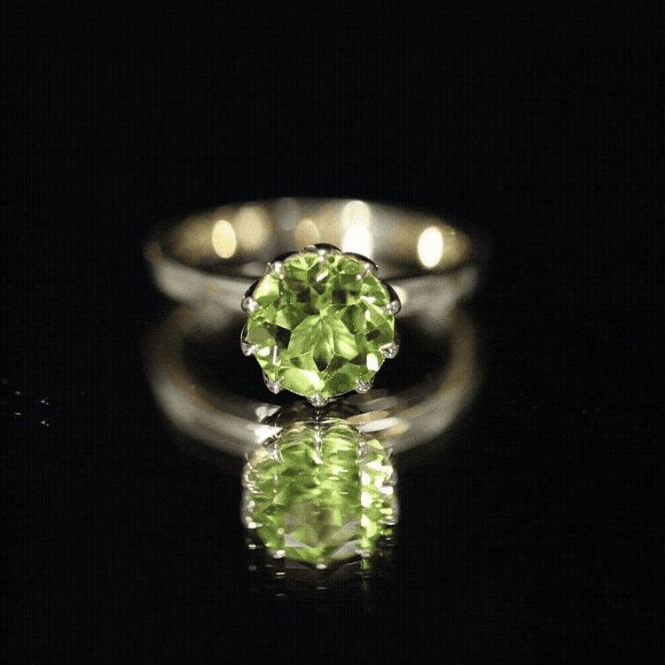 Genuine 2 Carat Peridot Engagement Ring in Lotus Basket Setting AAA - Rosec Jewels