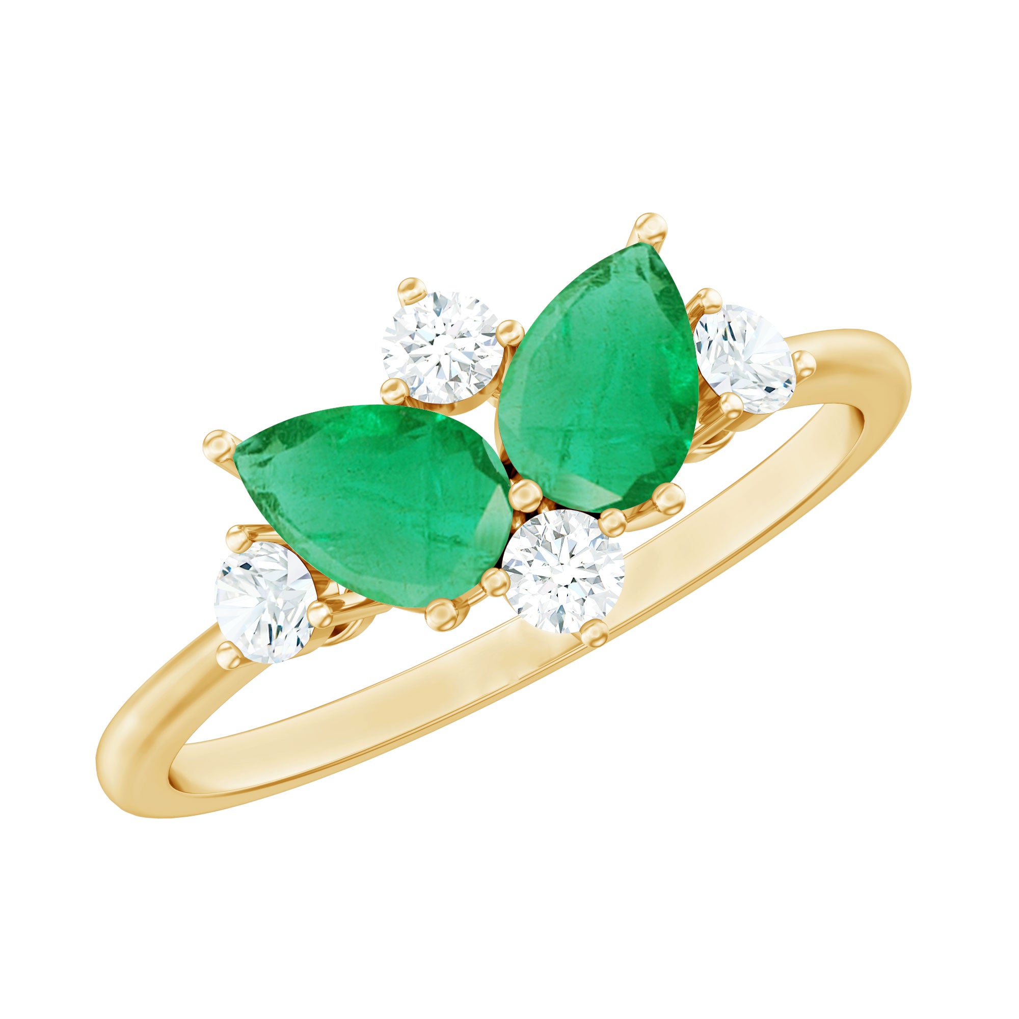 Rosec Jewels-Natural Pear Shape Emerald Toi Et Moi Engagement Ring with Diamond